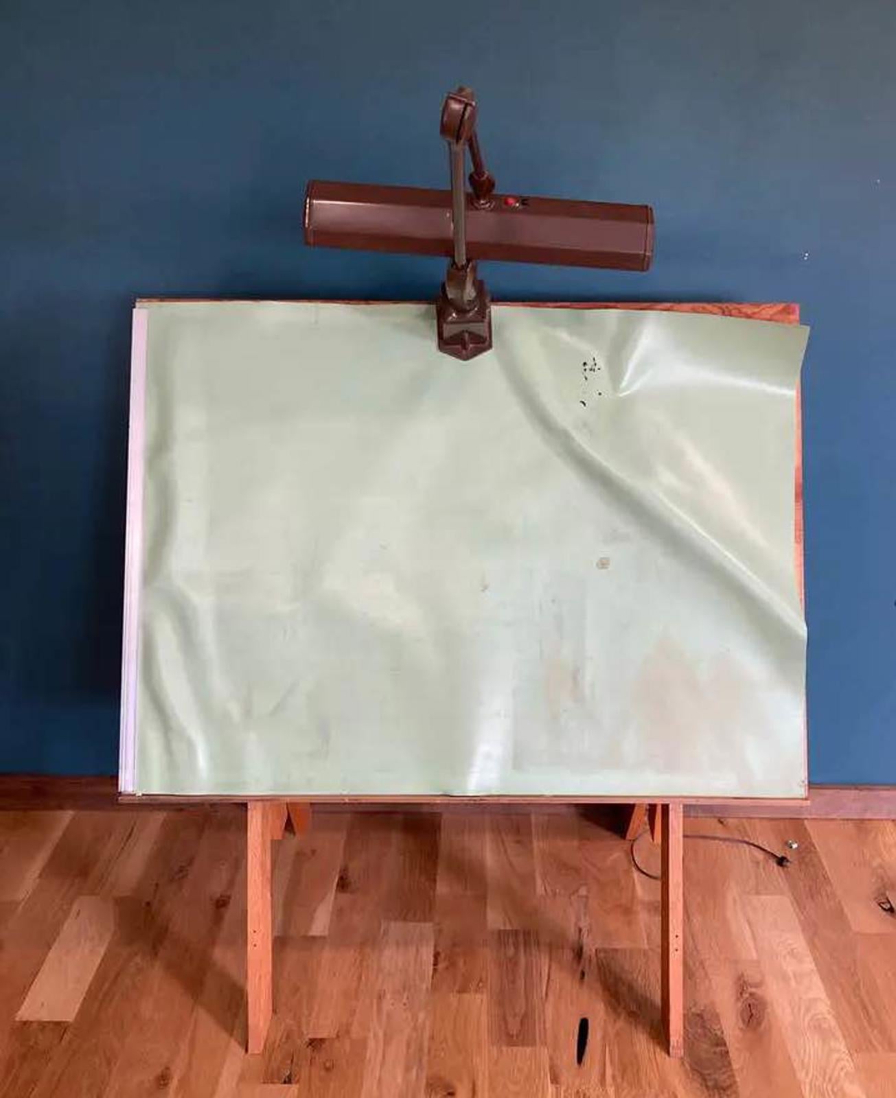 Mid-Century Oak Drafting Table With Adjustable Lamp – Vintage Artist Desk