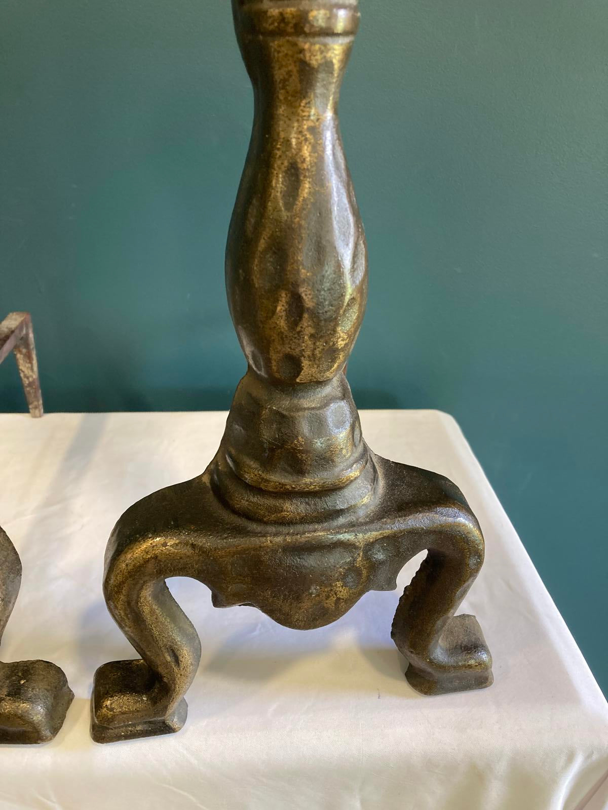 Pair of Vintage Brass and Cast Iron Andirons