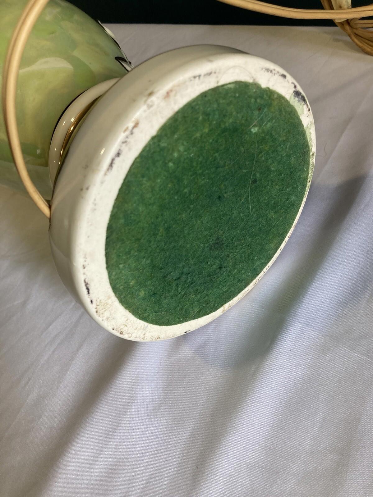 Vintage Hand-Painted Green & Gold Floral Ceramic Urn Lamp Victorian Style