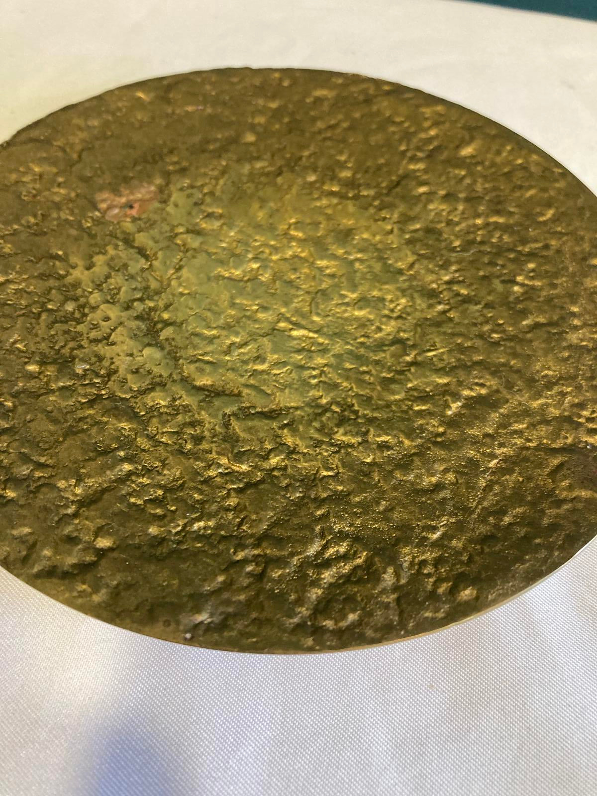 Vintage Textured Brass Round Trinket Dish