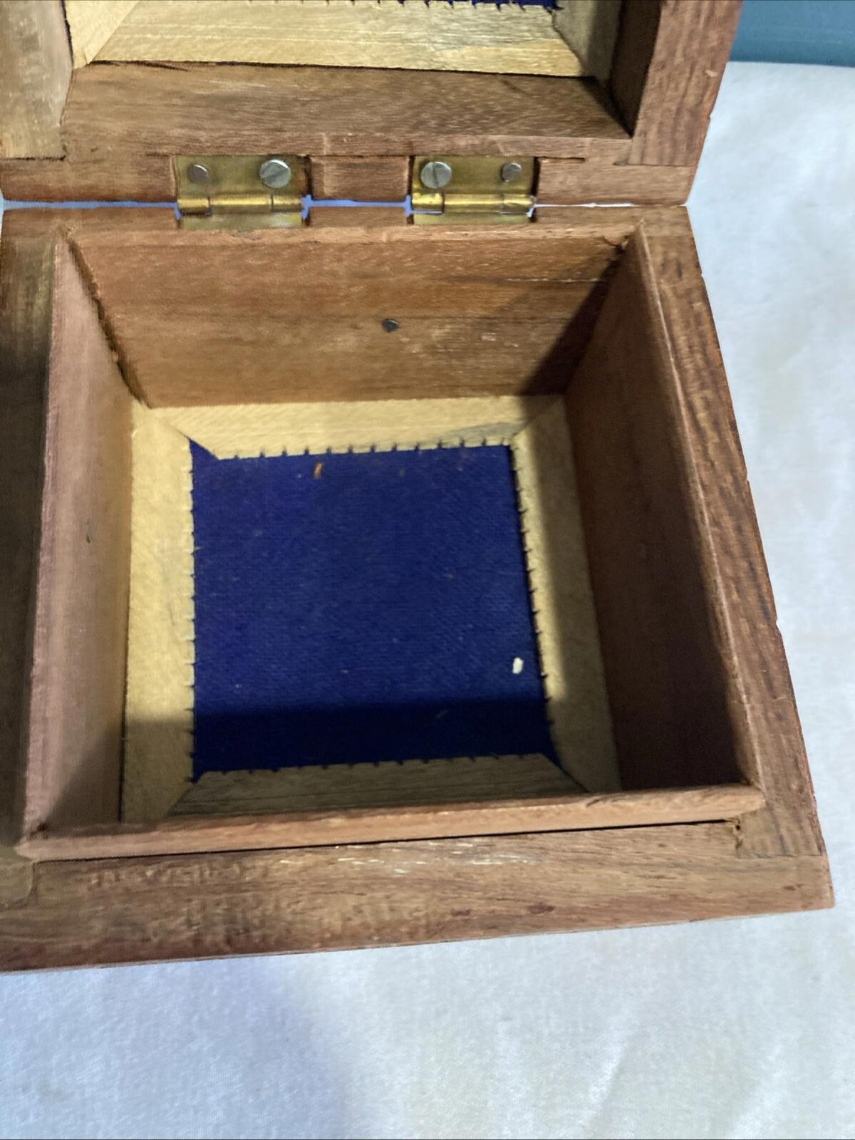 Vintage Carved Wood Trinket Box with Purple Velvet Lining – Made in India
