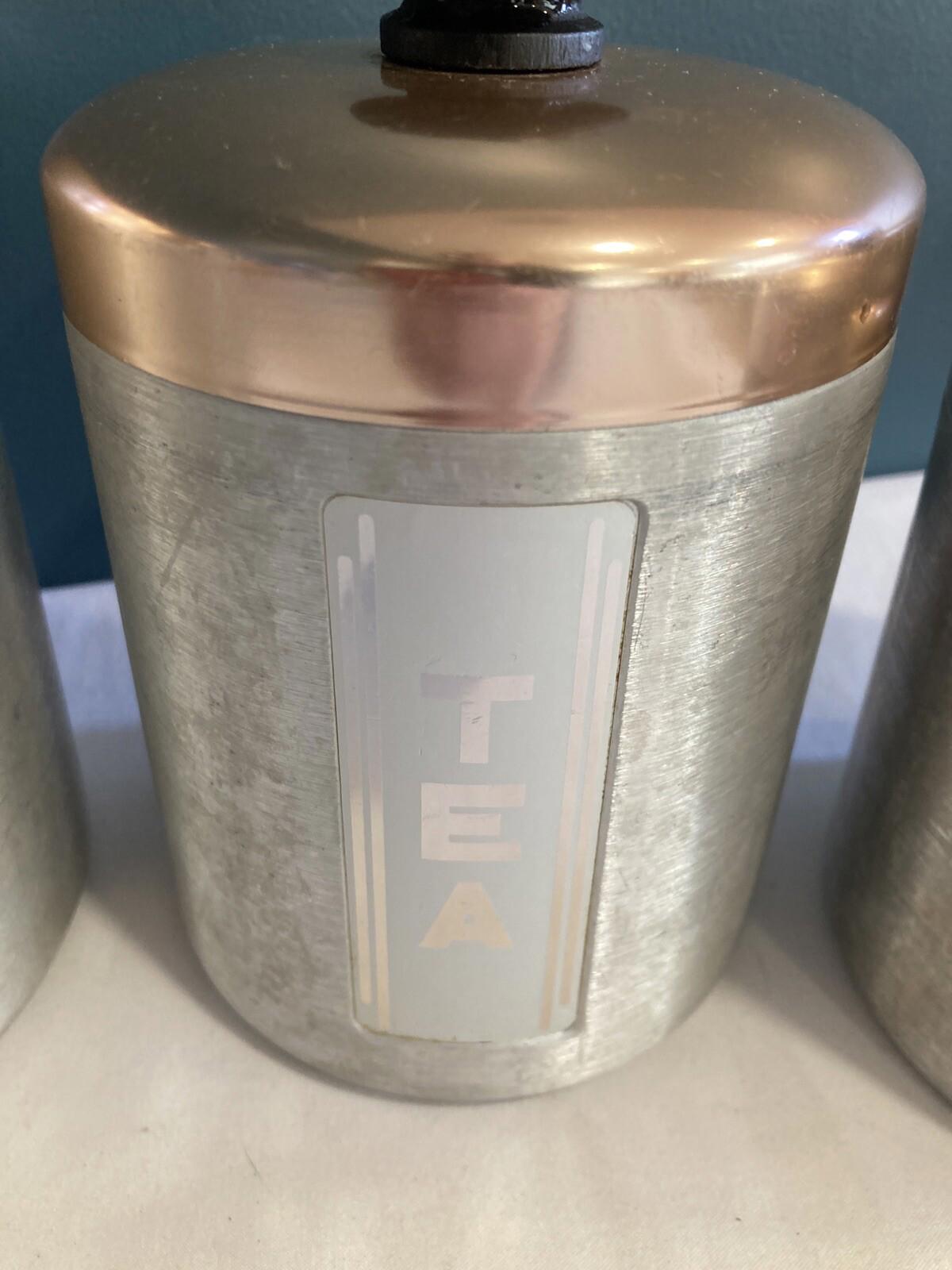 4 Vintage Maid of Honor Copper Aluminum Canisters –Flour Sugar Coffee Grease Set
