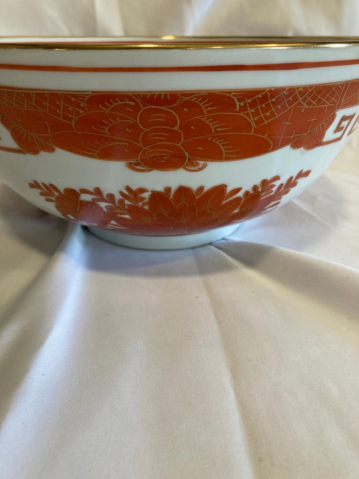Vintage Orange & White Bowl with Gold Rim – Floral & Dragon Motif