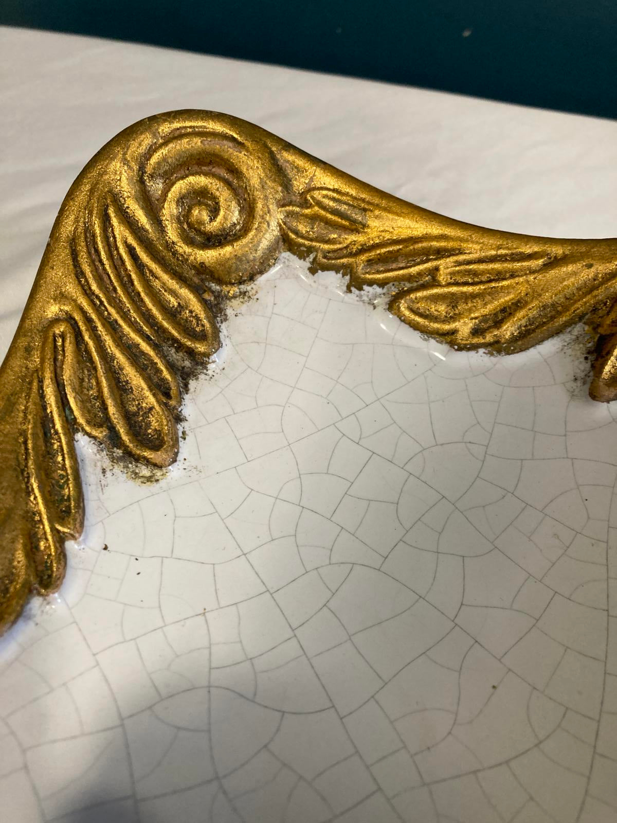 Vintage Italian Gold Gilt Square Dish with Crackle Glaze
