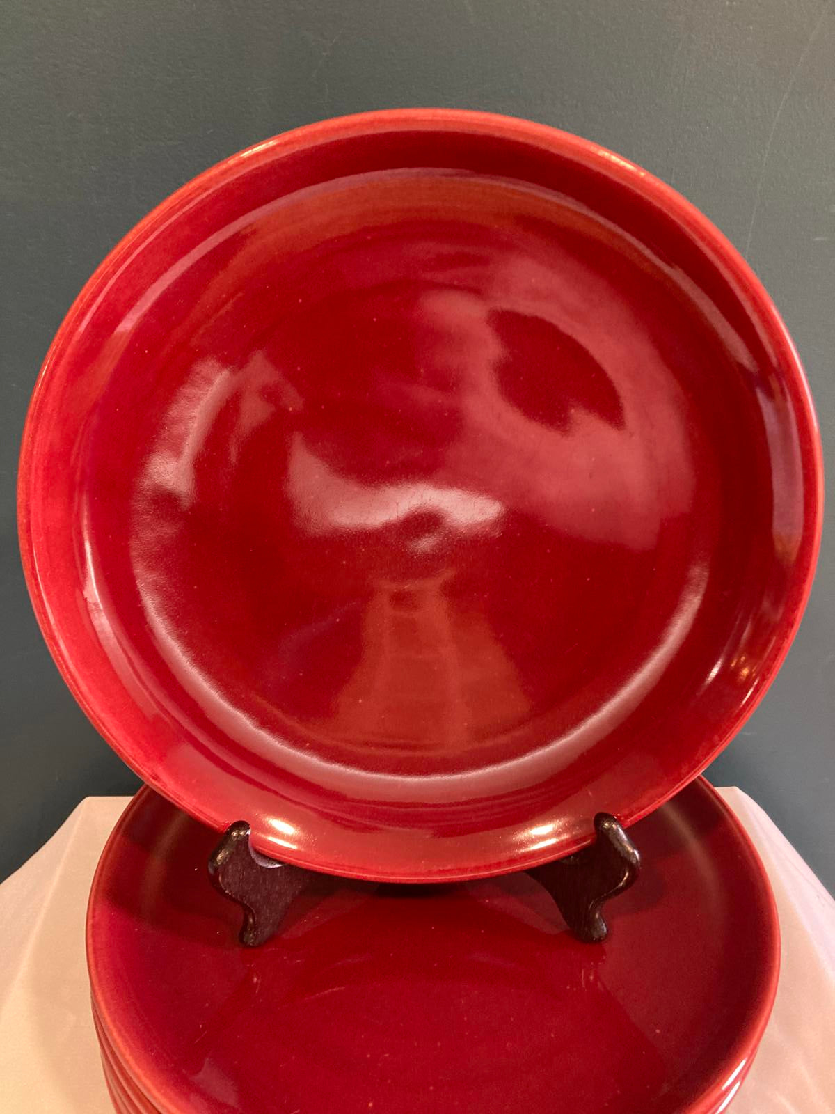 Set of 7 Bauer Pottery Monterey Moderne Red Luncheon Plates – Cranberry 9.5"