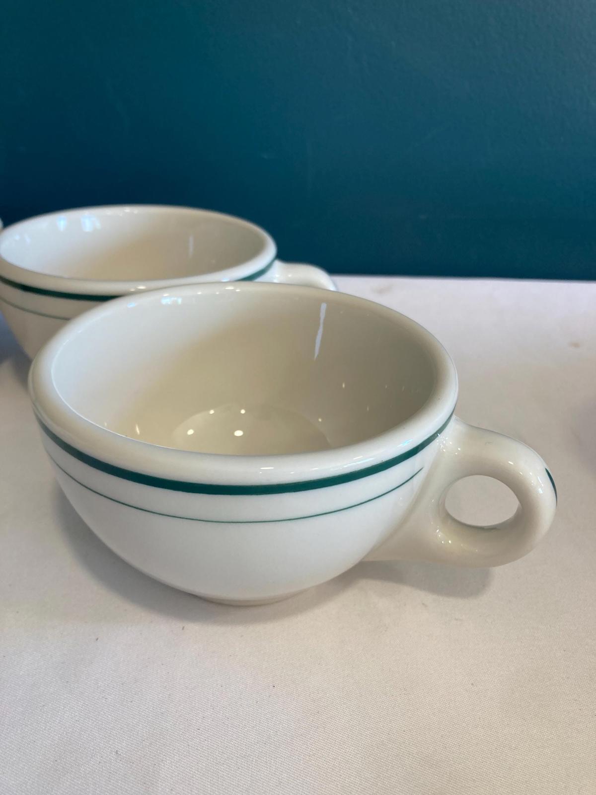 Vintage Syracuse China Green Stripe Restaurant set of 4 Mugs Ceramic Diner Cups