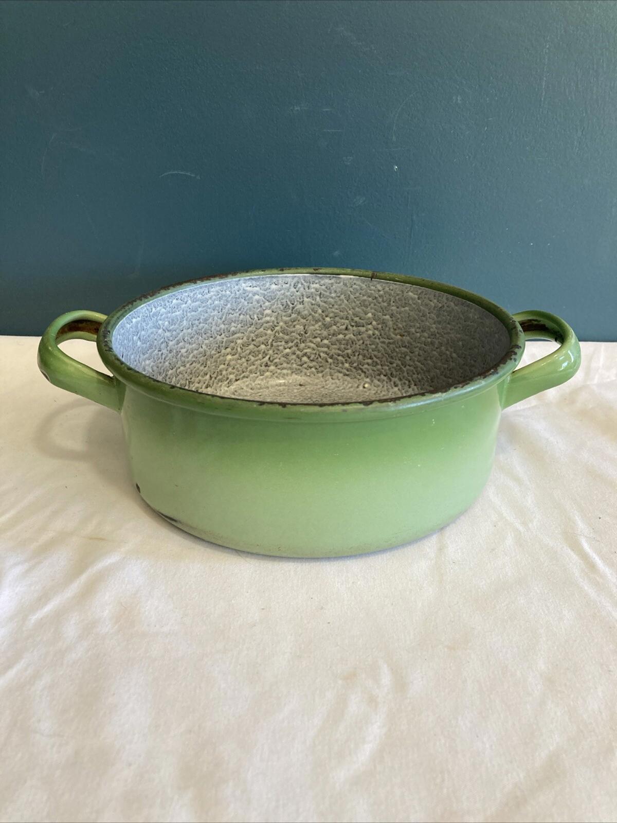 Rare Vintage Smaragd Green Enamel Pot Austrian Kitchen Cookware