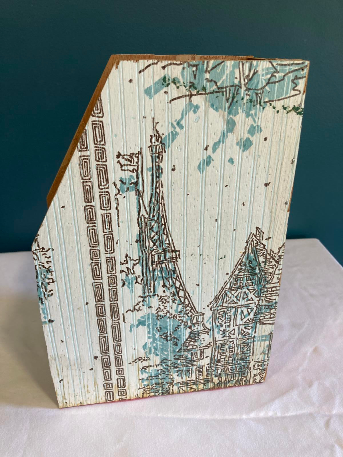 Vintage Mid-Century Printed Wooden File Holder