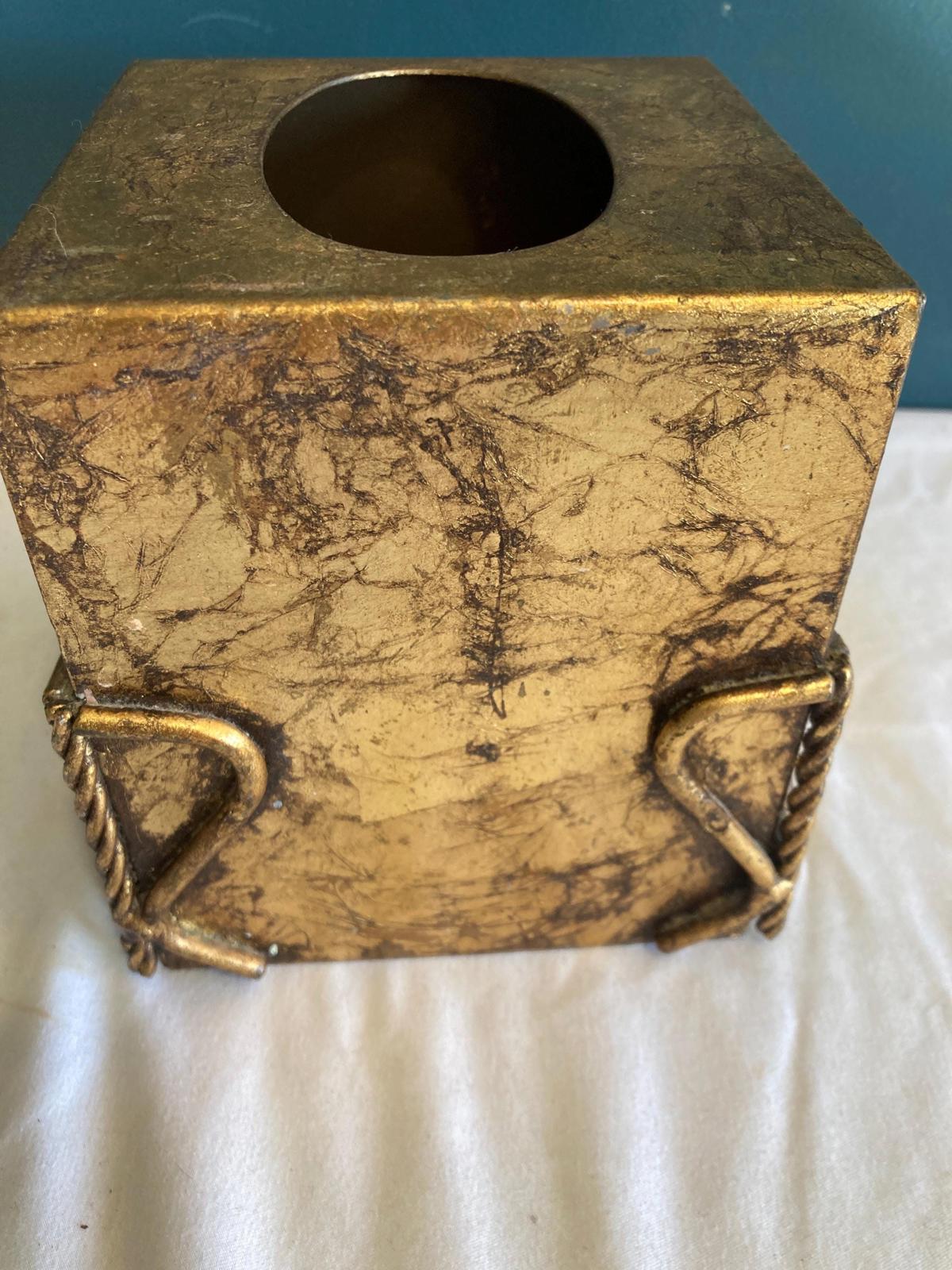 Vintage Gold Tissue Box With Twisted Metal Rope Edges
