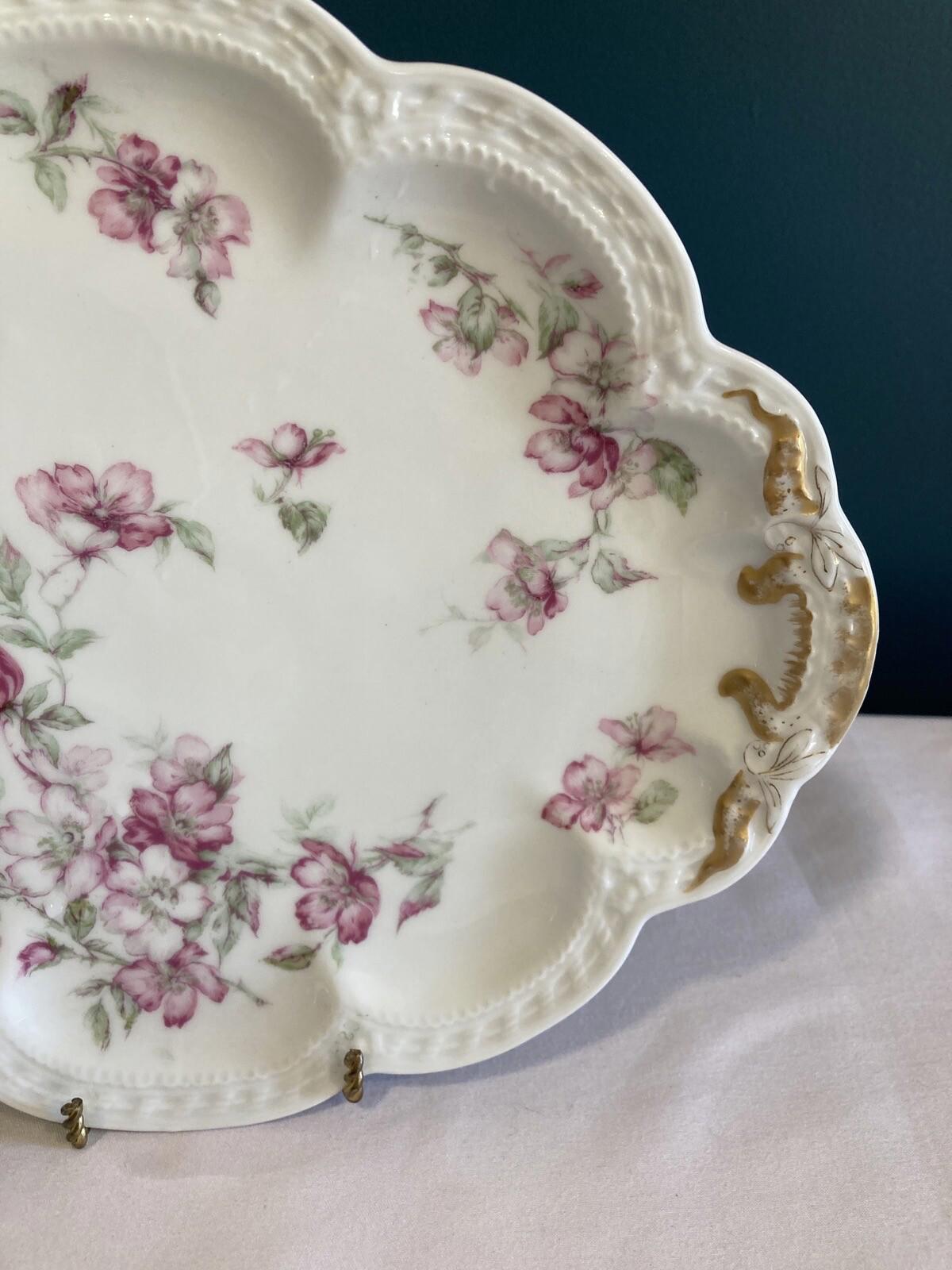 Haviland & Co Limoges France Oval Platter – Pink Floral Gilt 10.5”