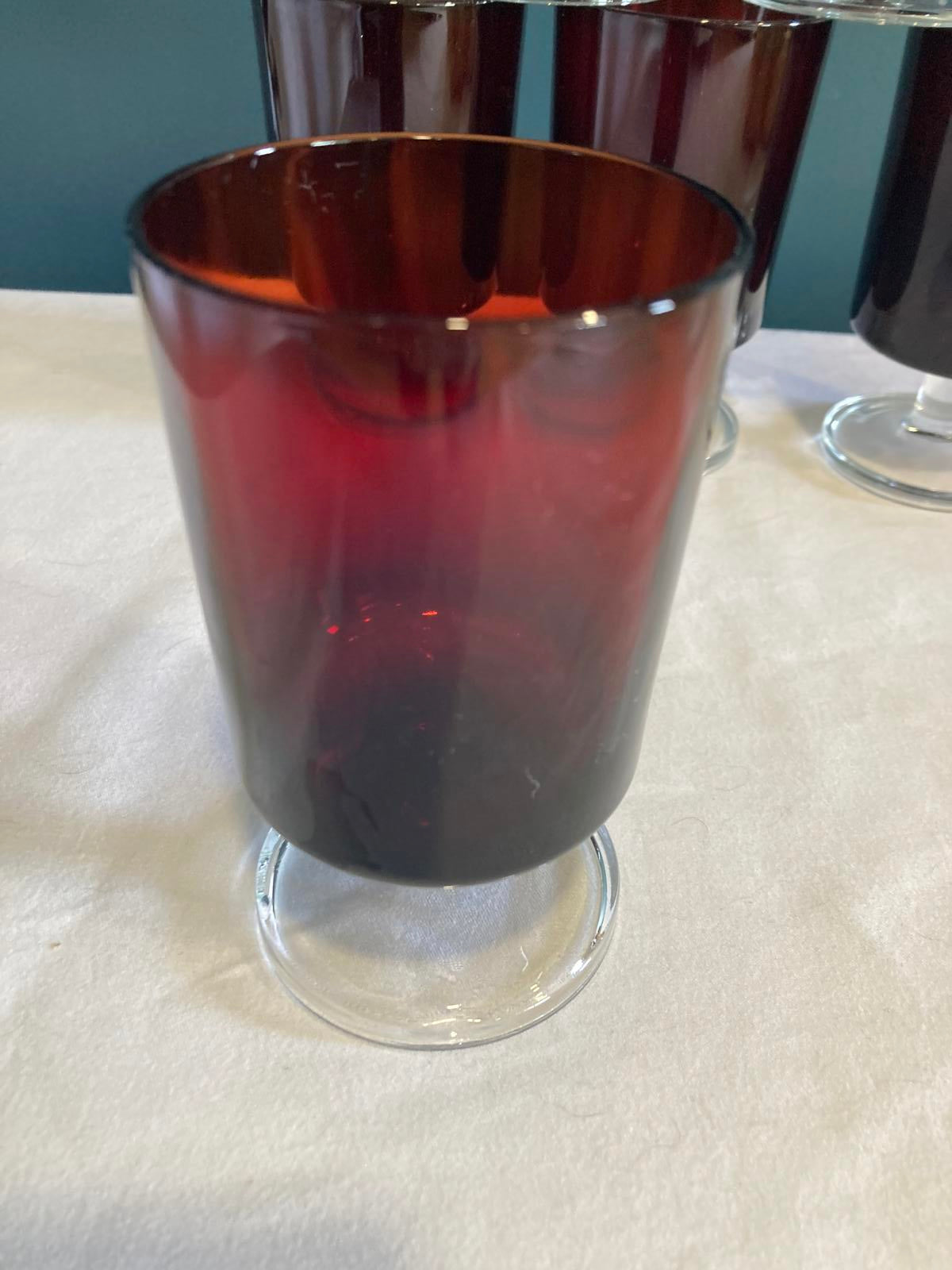 Vintage Luminarc French Glasses Red with Clear Stem, Set of 6