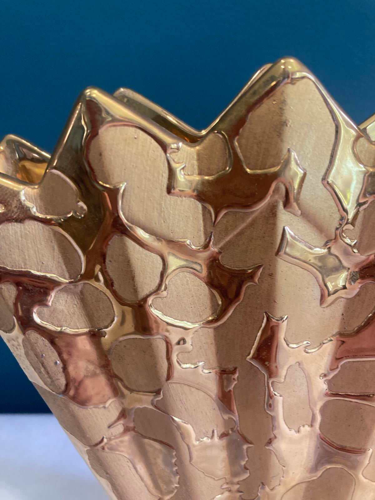 Gold Fan Vase – Art Deco Style Ceramic Sculptural Accent Made in Japan