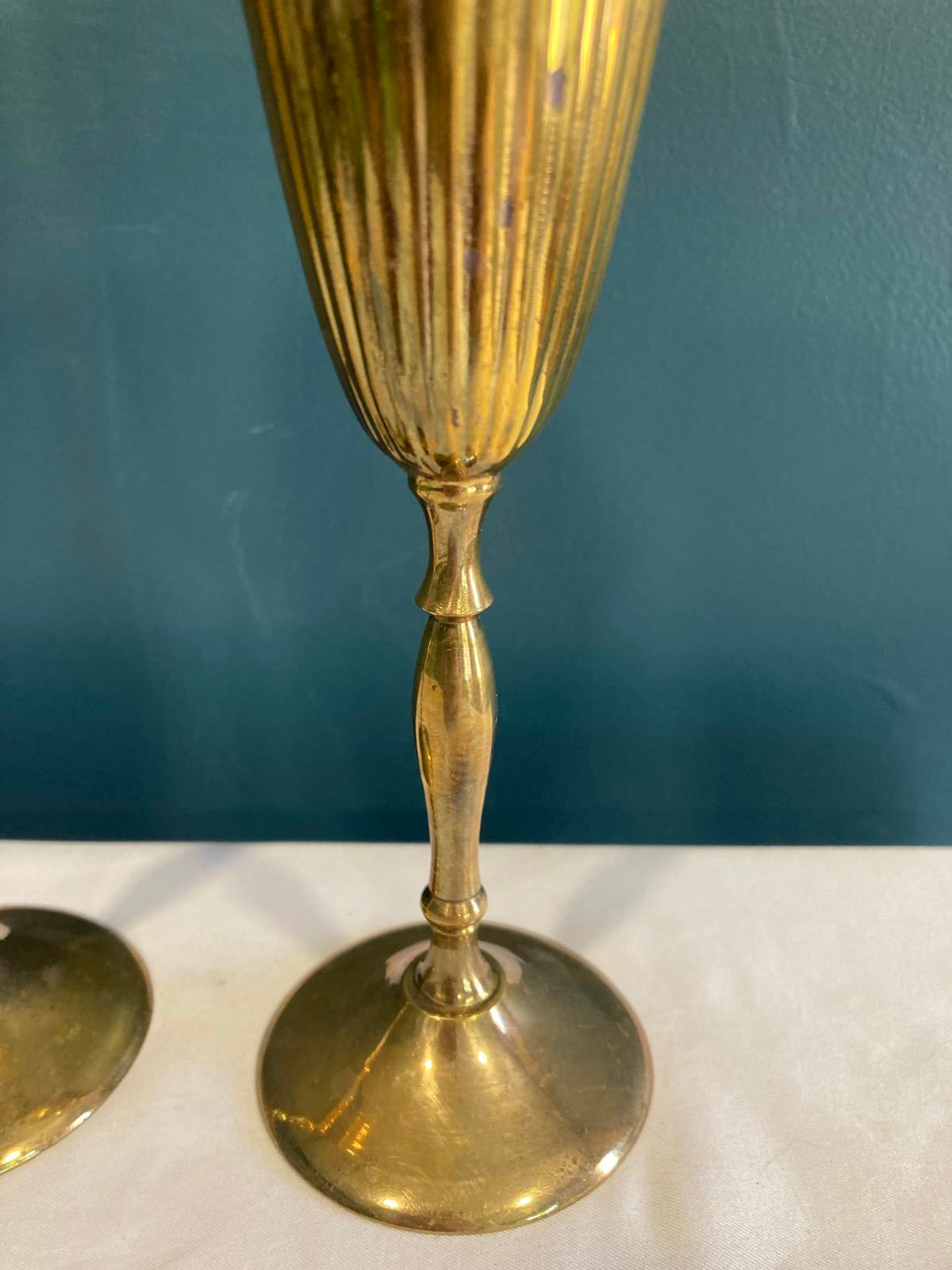 Vintage Brass Champagne Flutes – Ribbed Gold Goblets, Set of 2