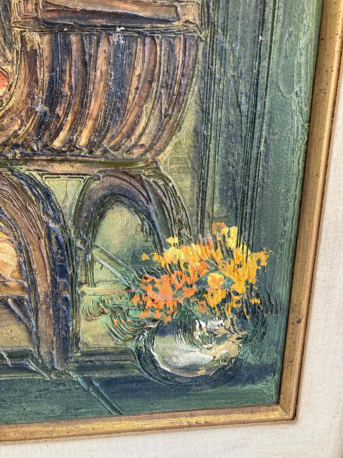 Large Mid-Century Framed Original Gothic Oil Painting by Etta Benjamin Cien