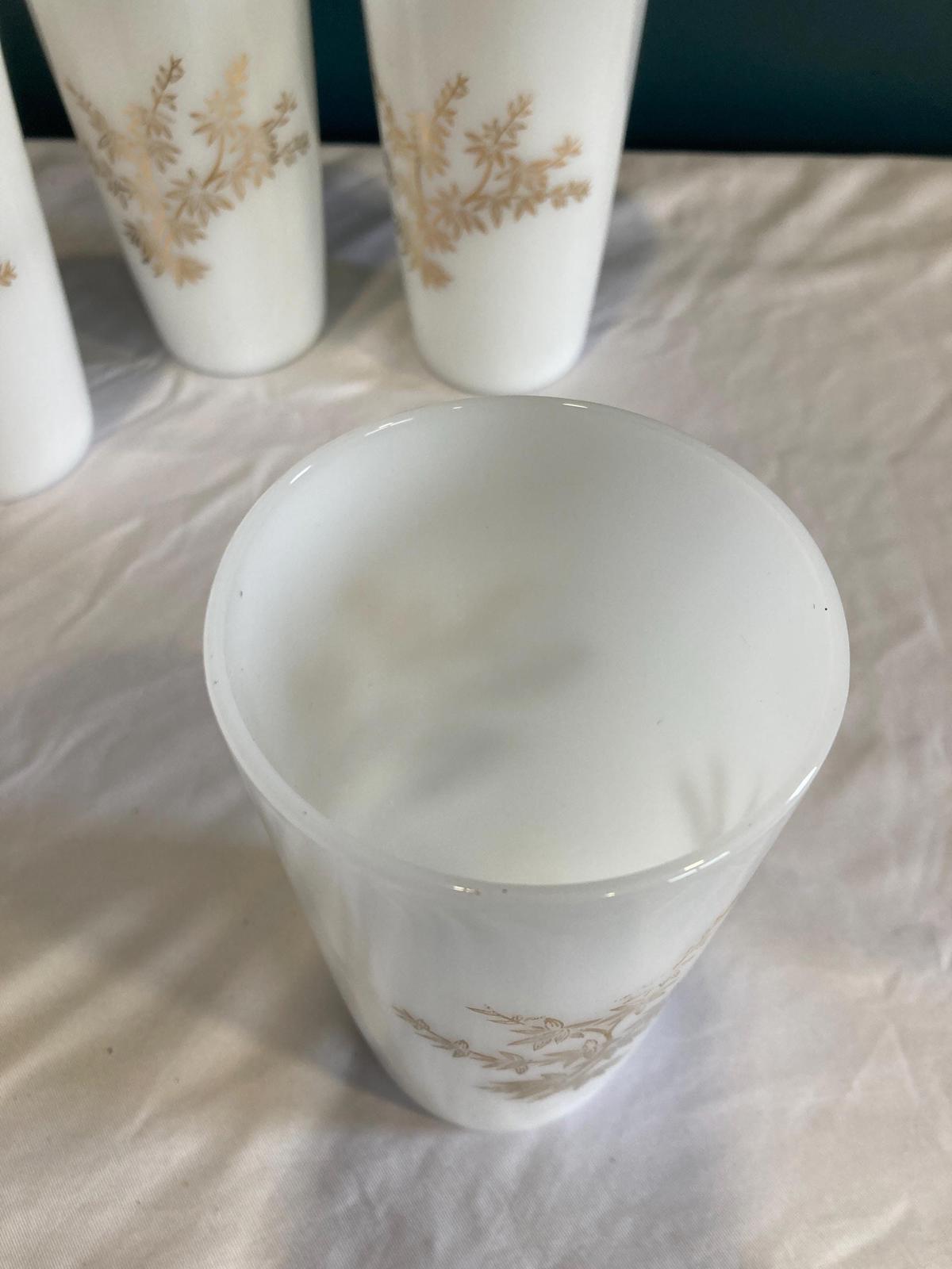 Vintage Milk Glass Tumblers with Gold Leaves, set of 4