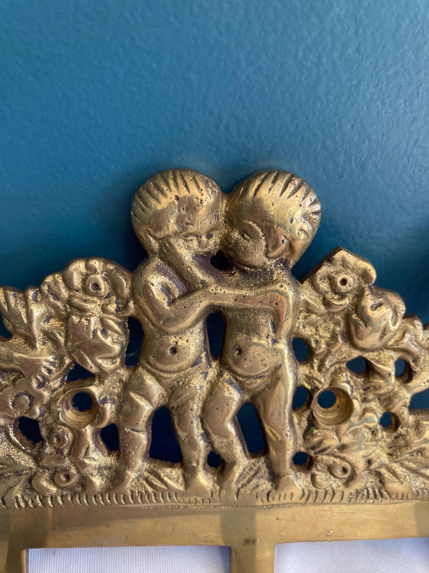 Vintage Solid Brass Cherub Hanger With 5 Hooks