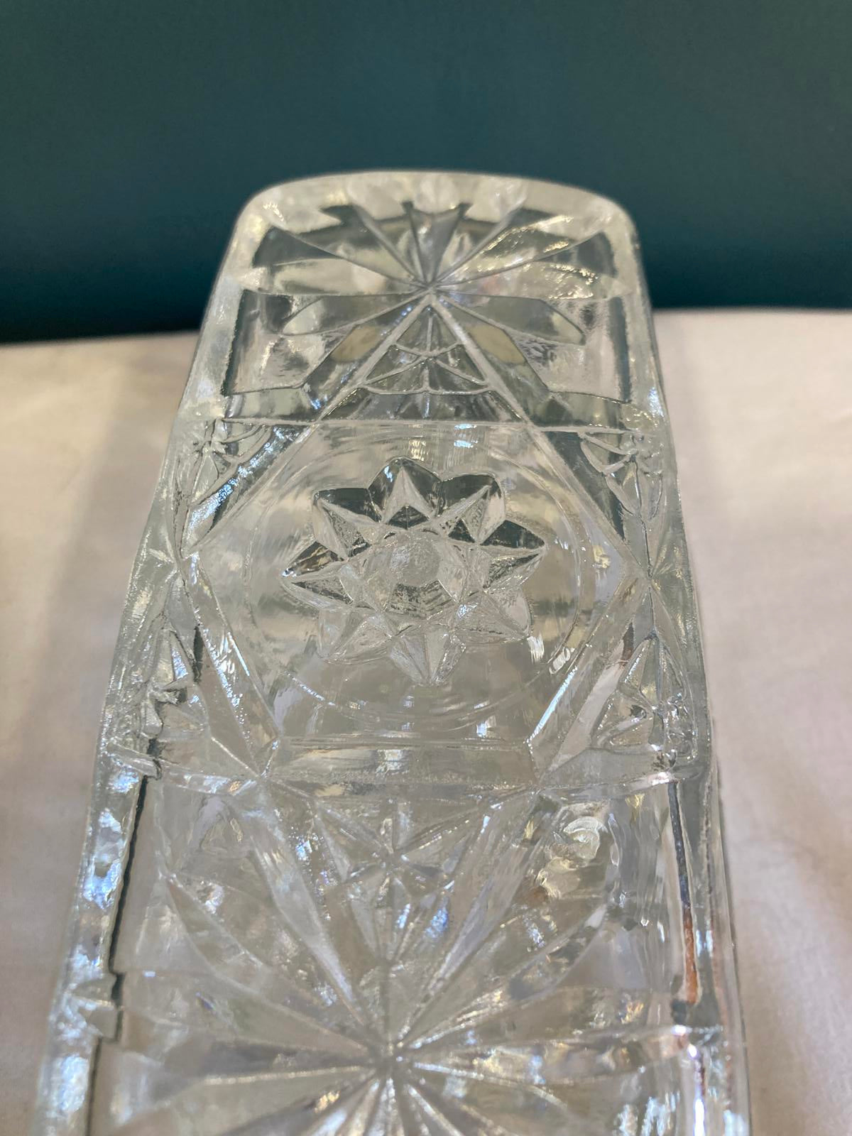 Vintage Pressed Glass Butter Dish with Starburst Design