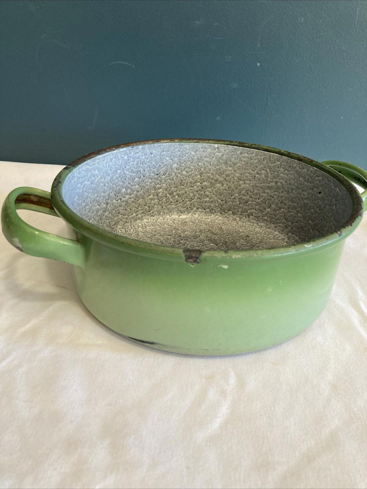 Rare Vintage Smaragd Green Enamel Pot Austrian Kitchen Cookware