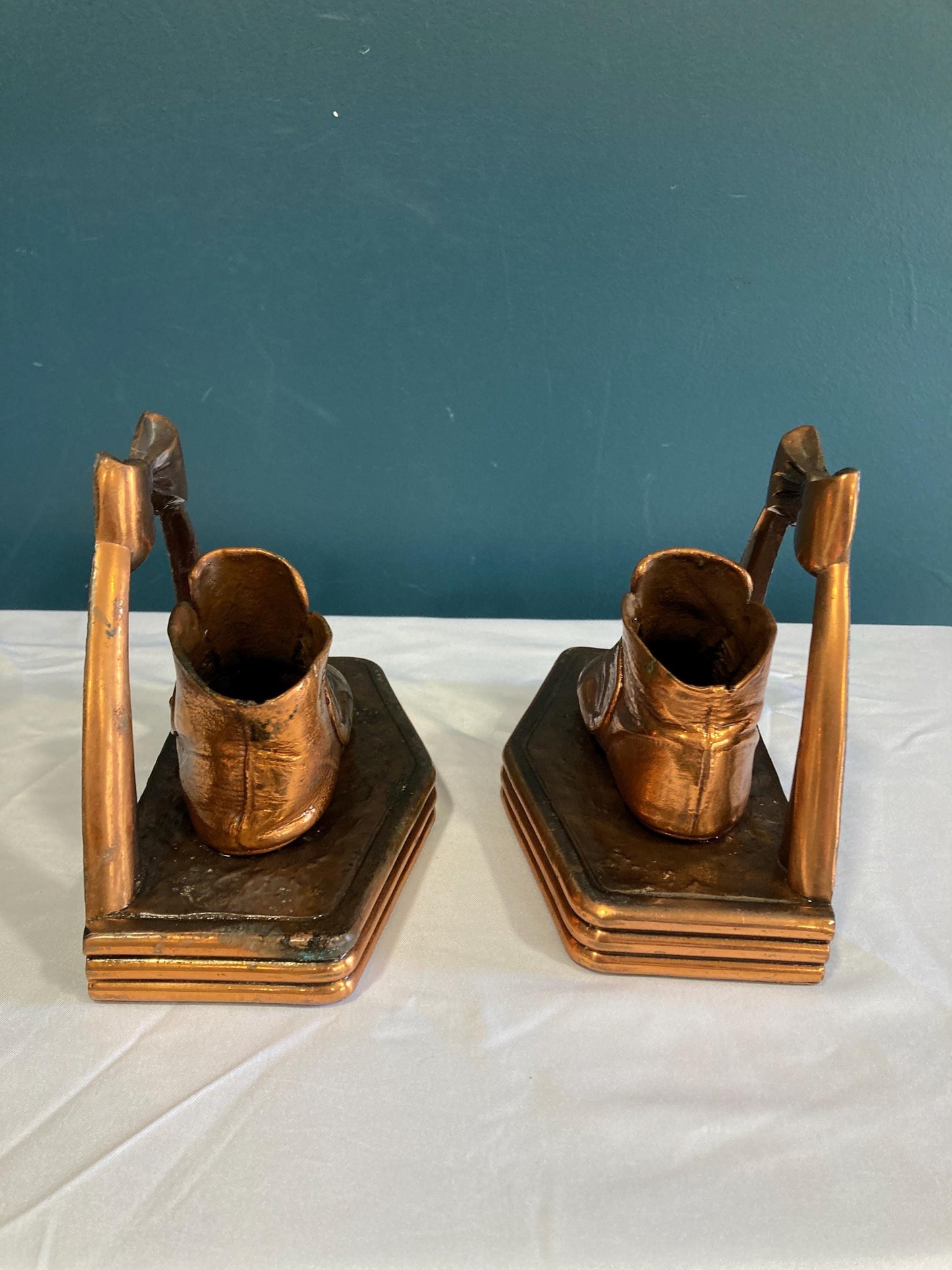 Vintage Cast Bronze Baby Shoe Bookends, Set of 2
