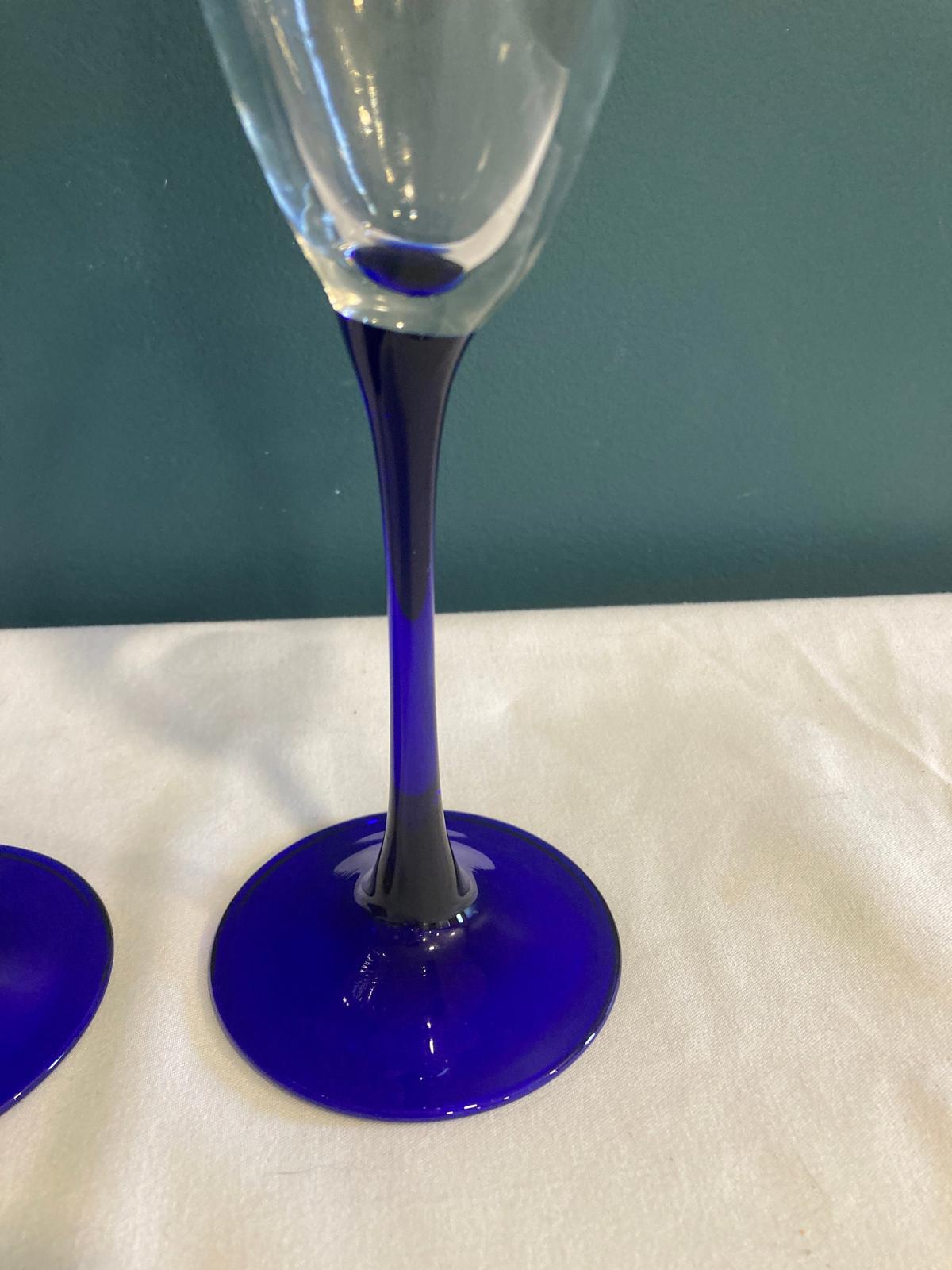 Vintage Cobalt Blue Champagne Glasses, Set of 2