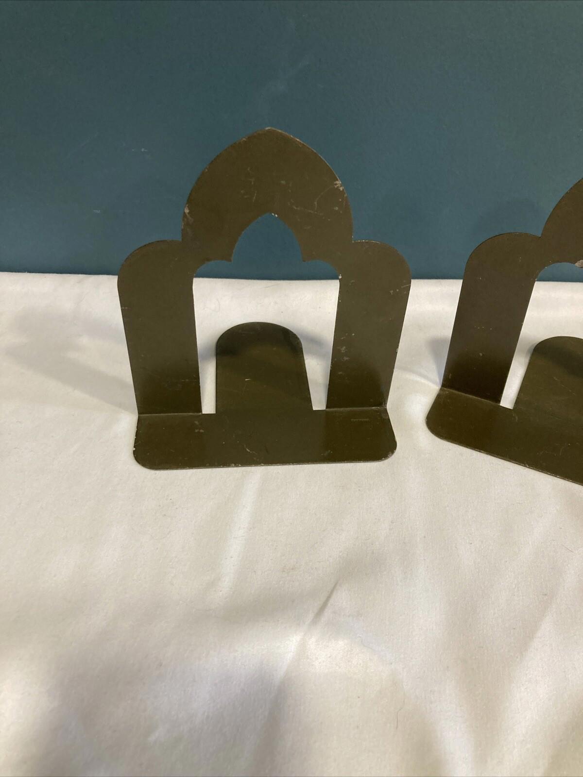 Vintage Arched Gray Metal Bookends – Small Library Industrial Style