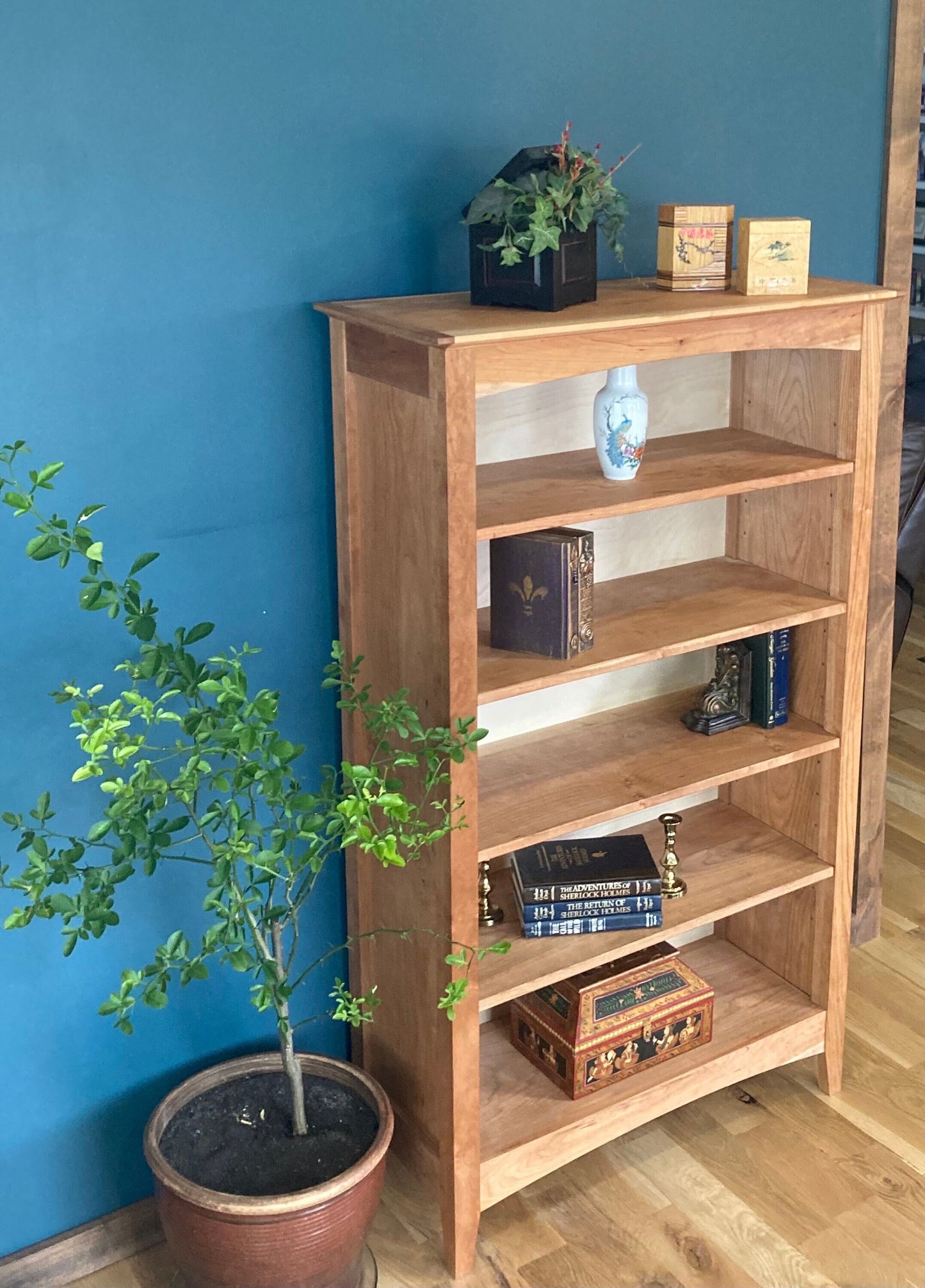 New Handmade Solid Cherry Wood Shaker Style 5-shelf Bookcase