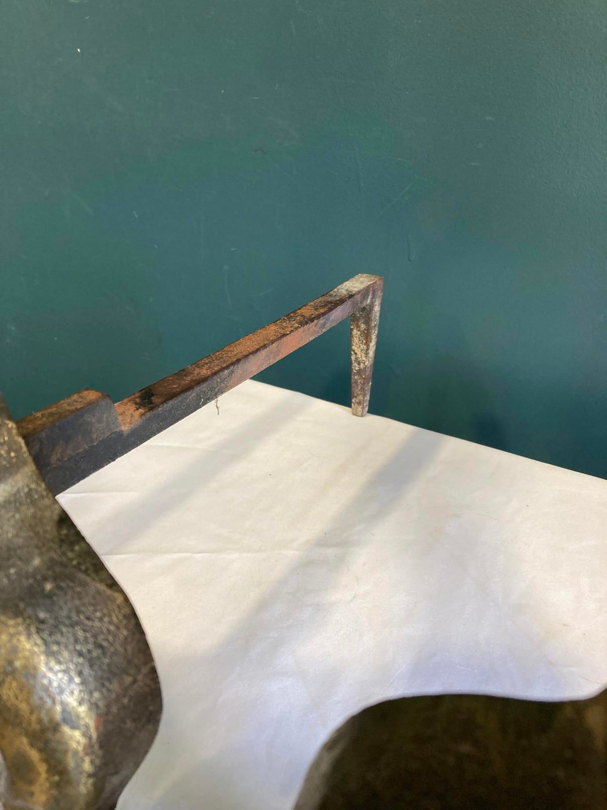 Pair of Vintage Brass and Cast Iron Andirons