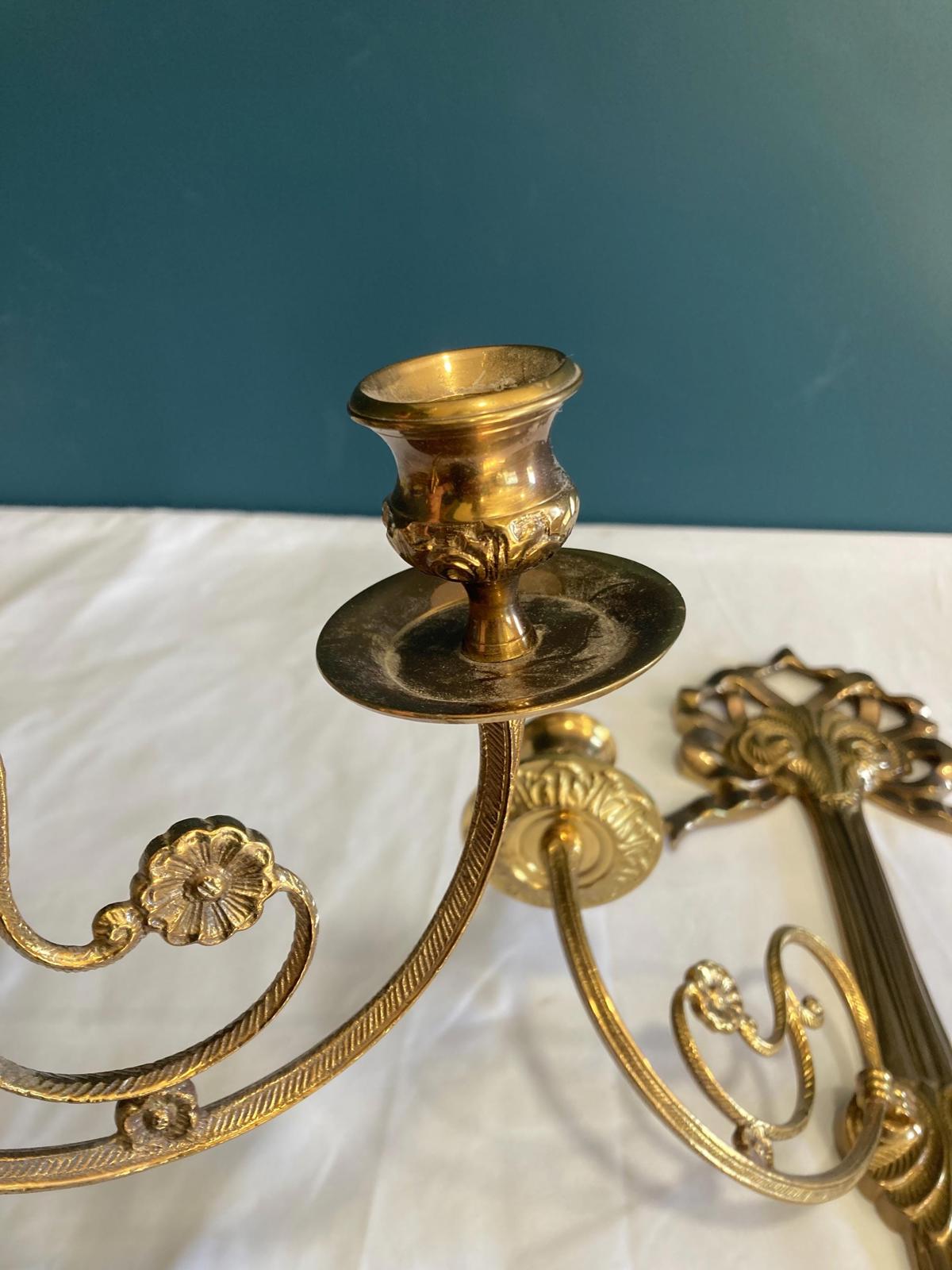 Midcentury Solid Brass Wall Candle Sconces