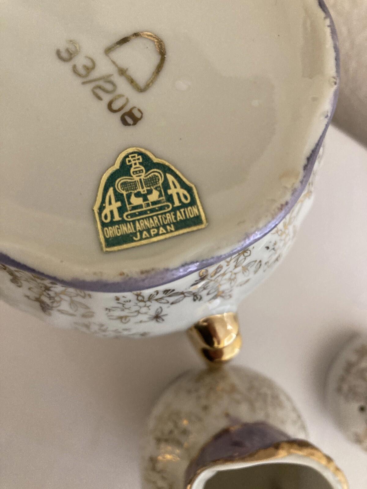 Vintage Arnart Japan Tea Set – Purple, Gold & White Courting Couple – 15 Piece Set