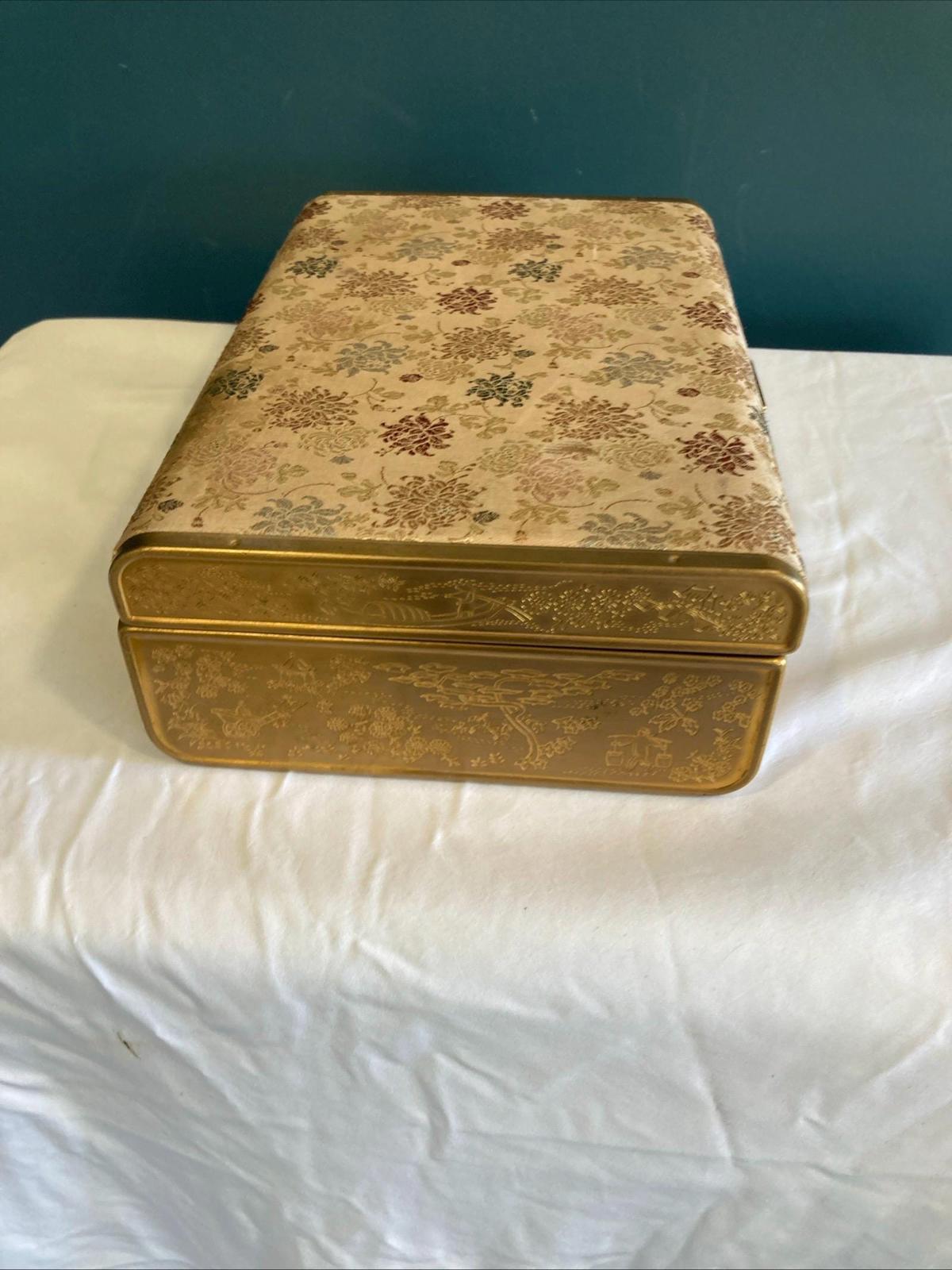 2-Tier Vintage Farrington Jewelry Box | Silk Floral Exterior & Embossed Gold Sides | Vintage Finds
