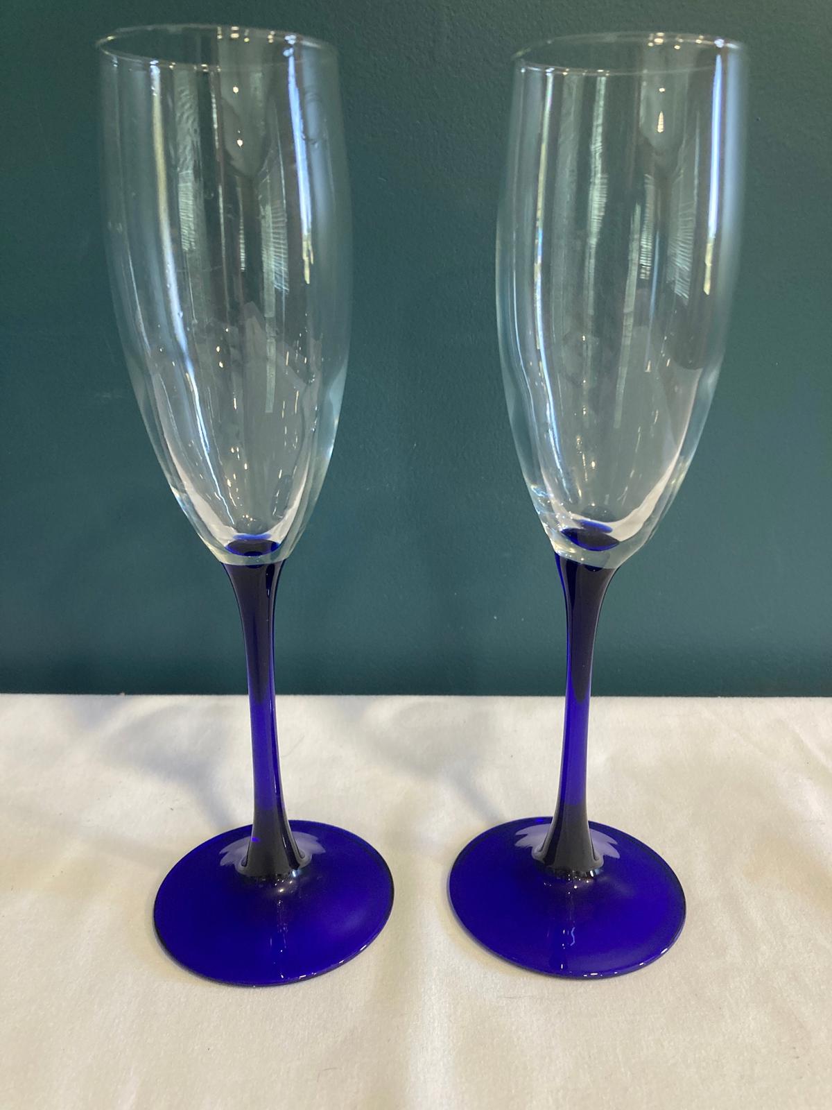 Vintage Cobalt Blue Champagne Glasses, Set of 2