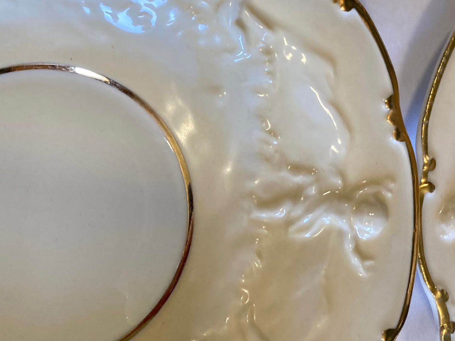 Antique Ernst Bohne Söhne Cherub Teacup and Saucer Set w/Gold Trim, Set of 7