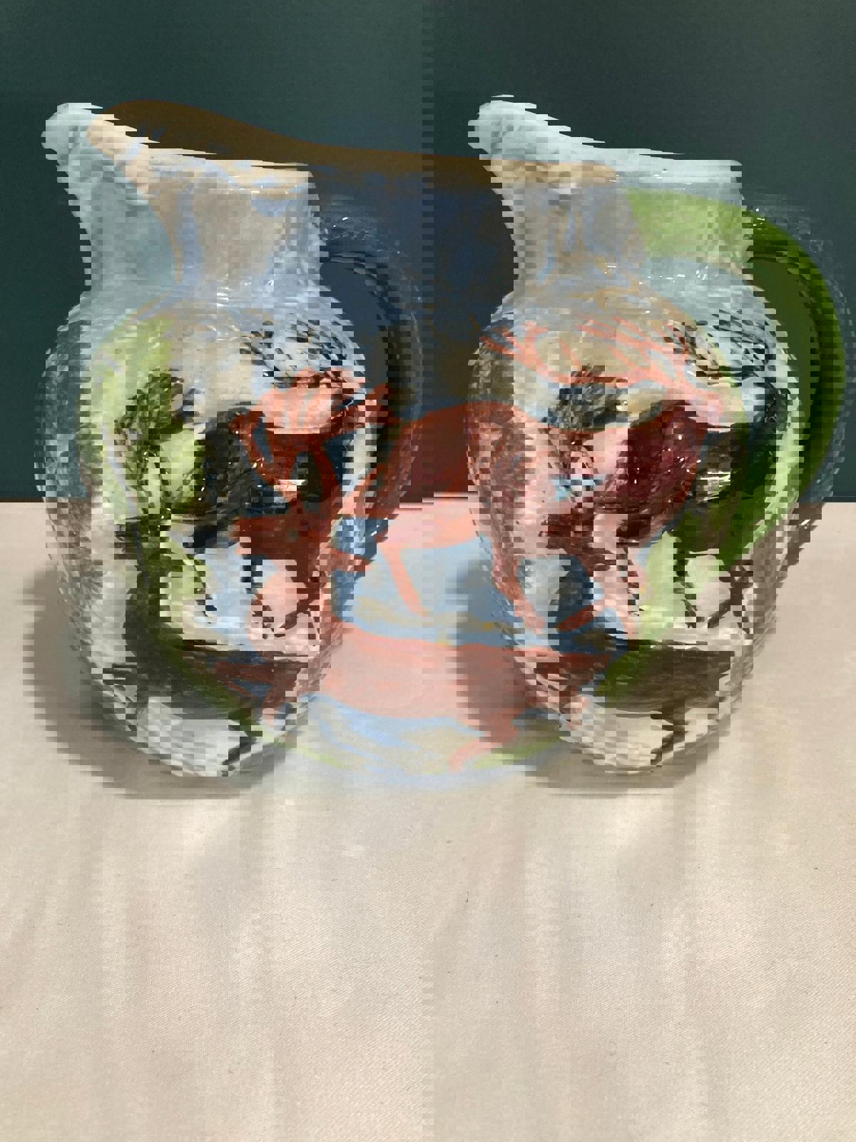 Vintage Hand Painted Stag Deer Elk Pitcher