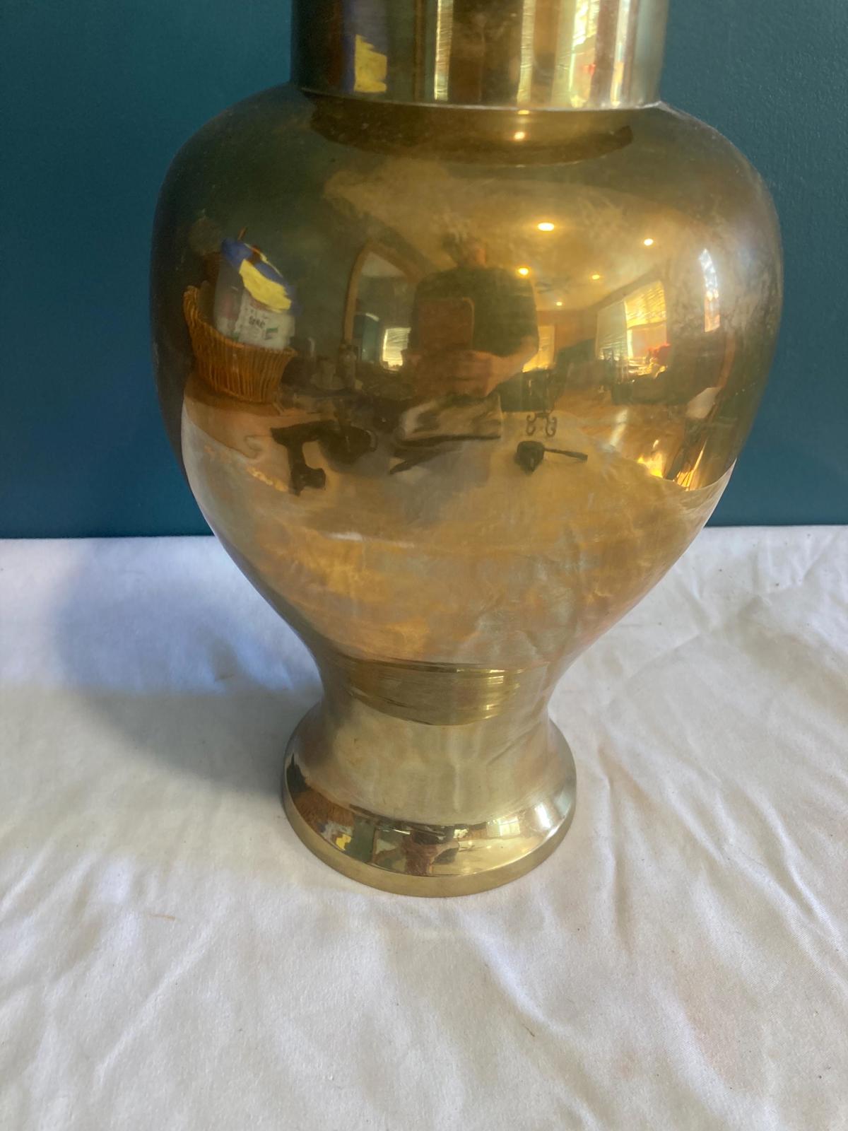 Vintage Large Solid Brass Ginger Jar With Lid