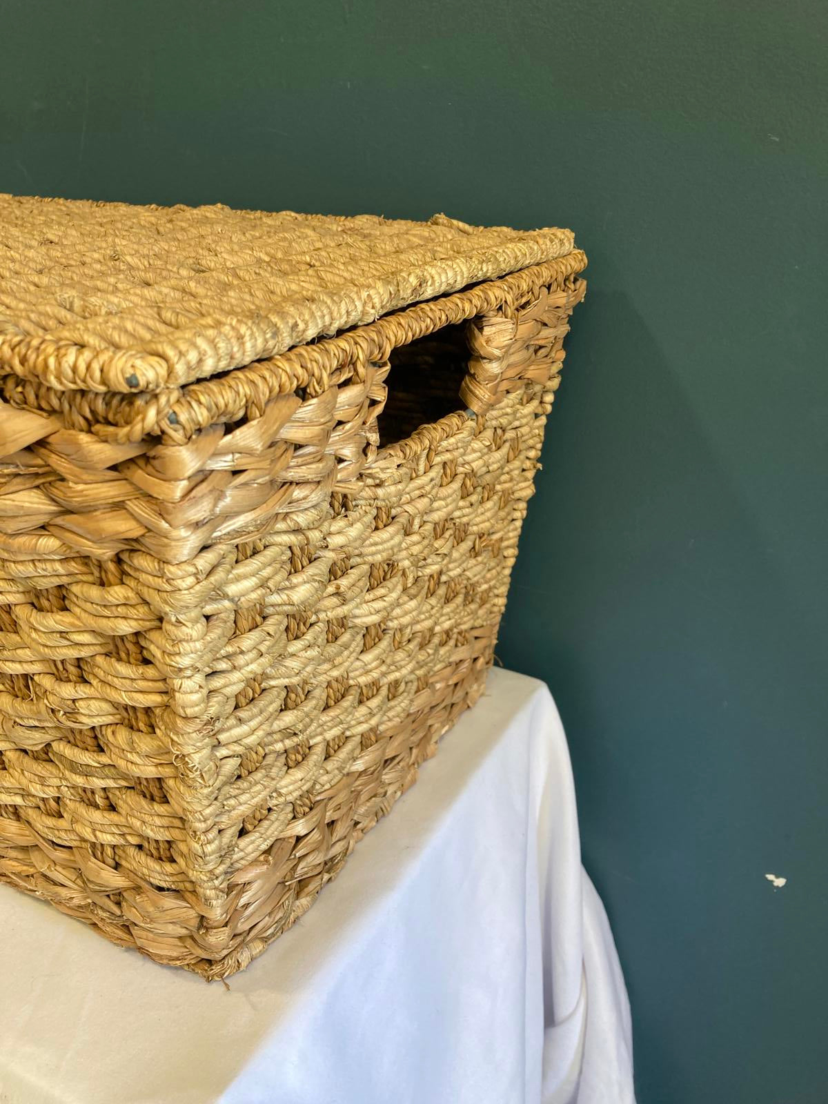 Woven Seagrass Storage Basket with Lid and Loop Closure
