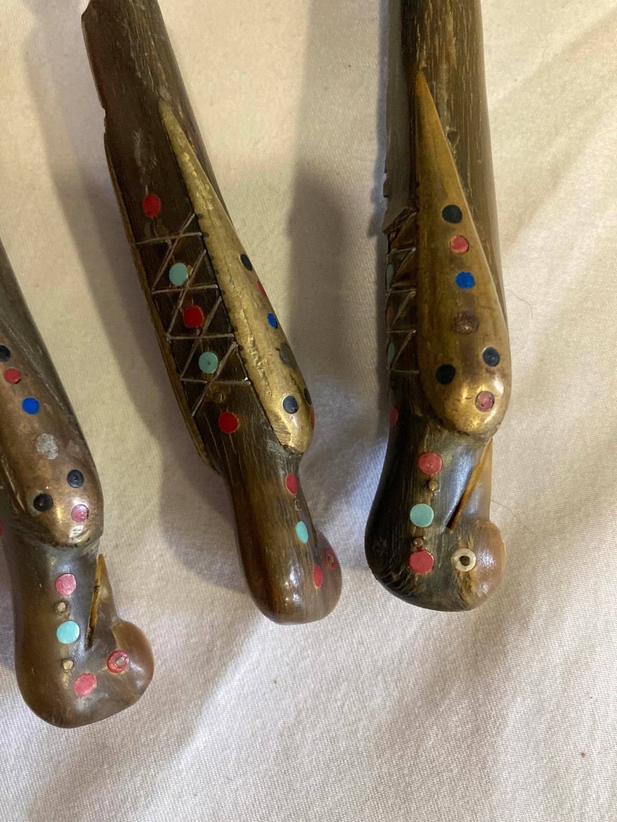 Vintage Parrot Handle Carved Wood Serving Utensils – with Knife, Fork & Spoon