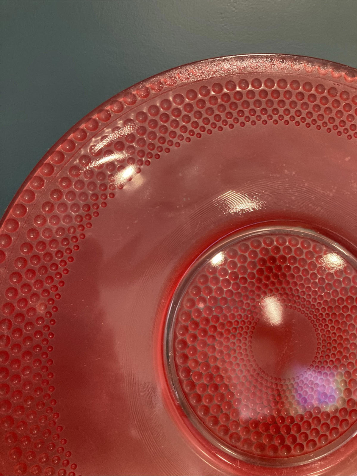 Vintage Art Deco Red Cranberry Hobnail Cake Plate – 12" Glass Serving Plate