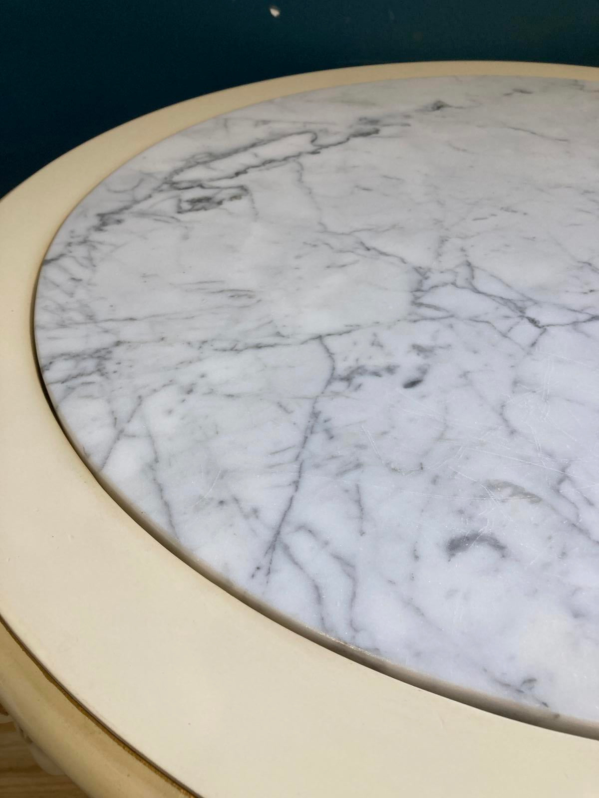 Ornate French Provencal Marble Top Side Table with Gold Accents