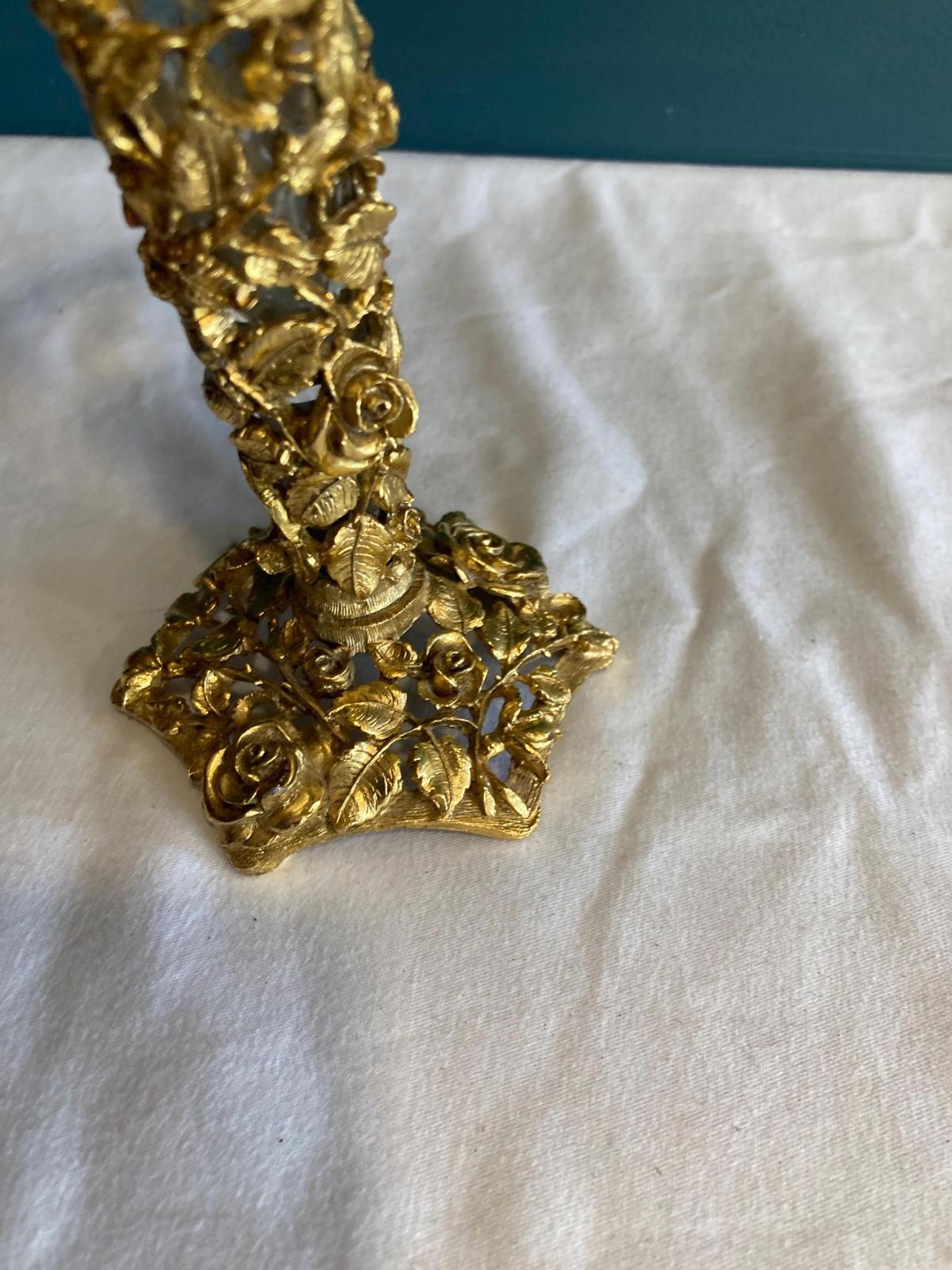 Vintage Matson Brass Roses Bud Vase with Glass Insert