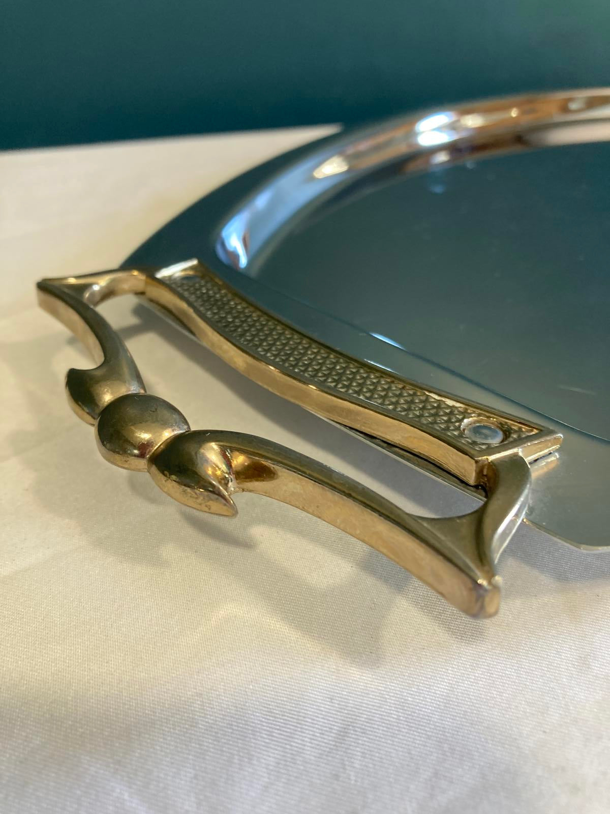 Vintage Kromex Serving Tray – Chrome & Brass Handles, Midcentury Modern Barware