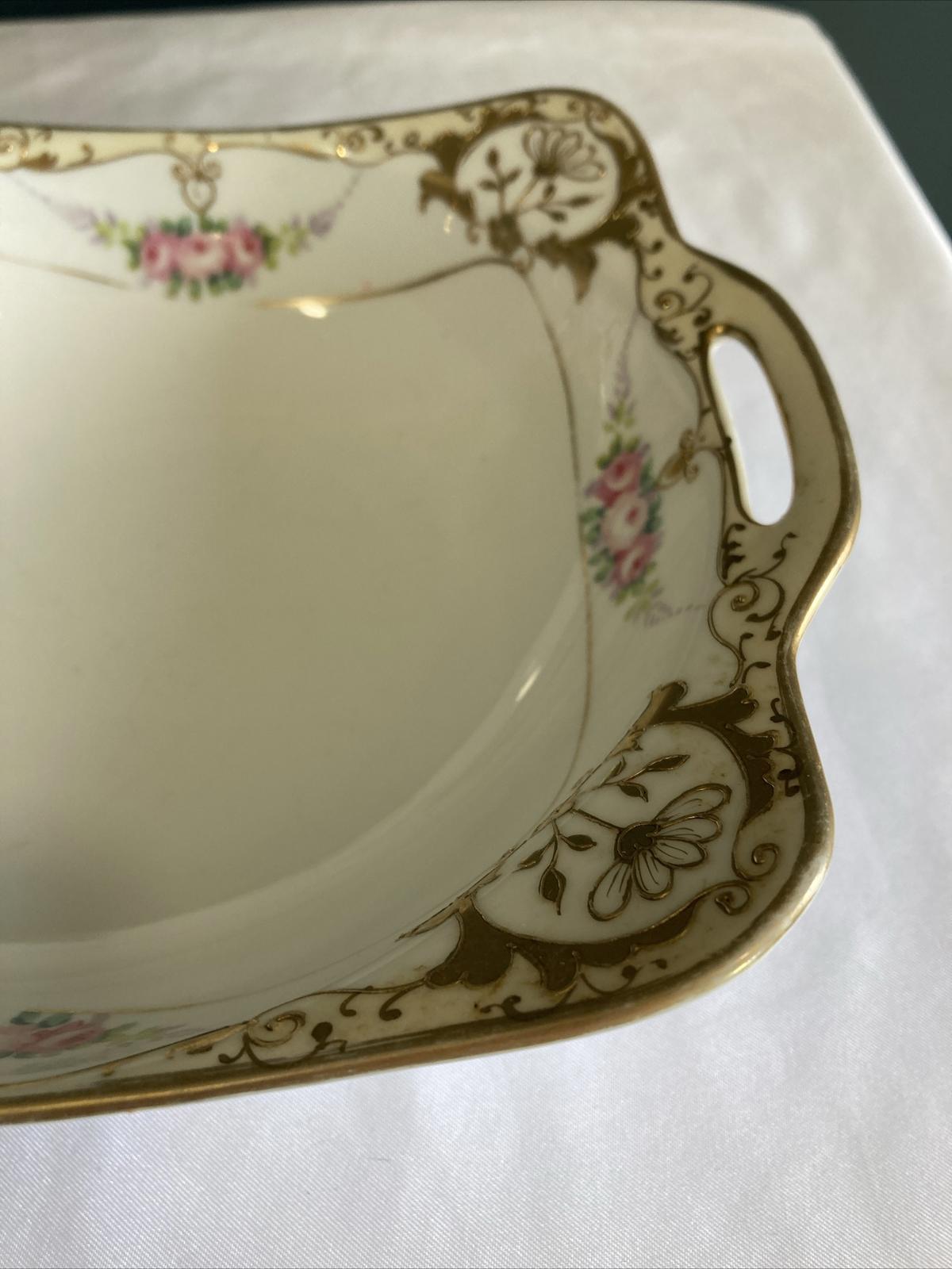 Antique Nippon Dish Bowl with Hand Painted Roses and Gold Details