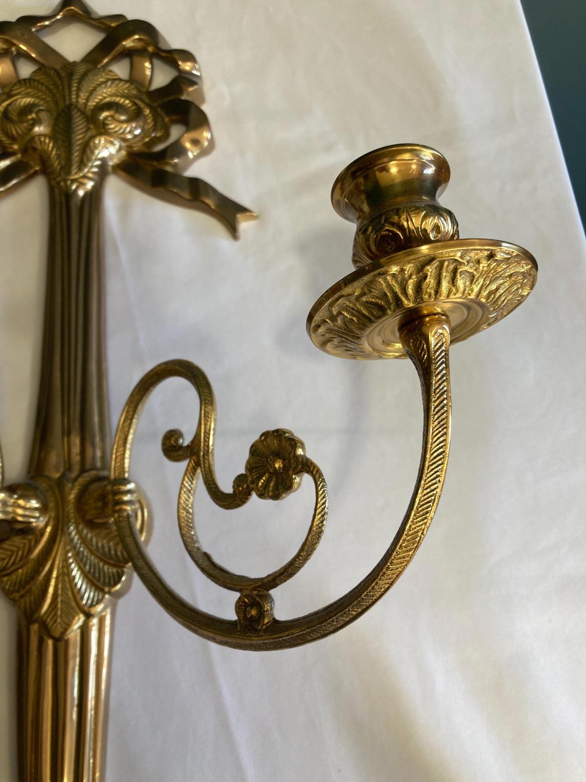 Midcentury Solid Brass Wall Candle Sconces