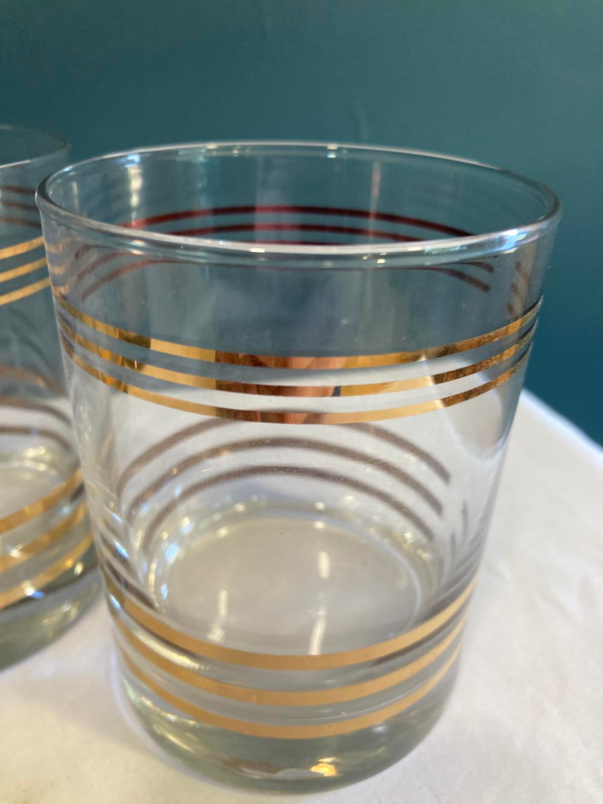 Vintage Gold Striped Lowball Glasses – Set of 4