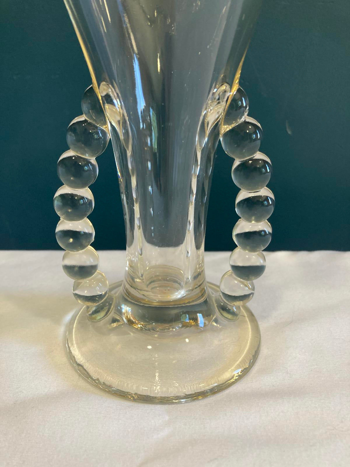Fenton Glass Vase with Beaded Ruffled Edge and Loop Handles