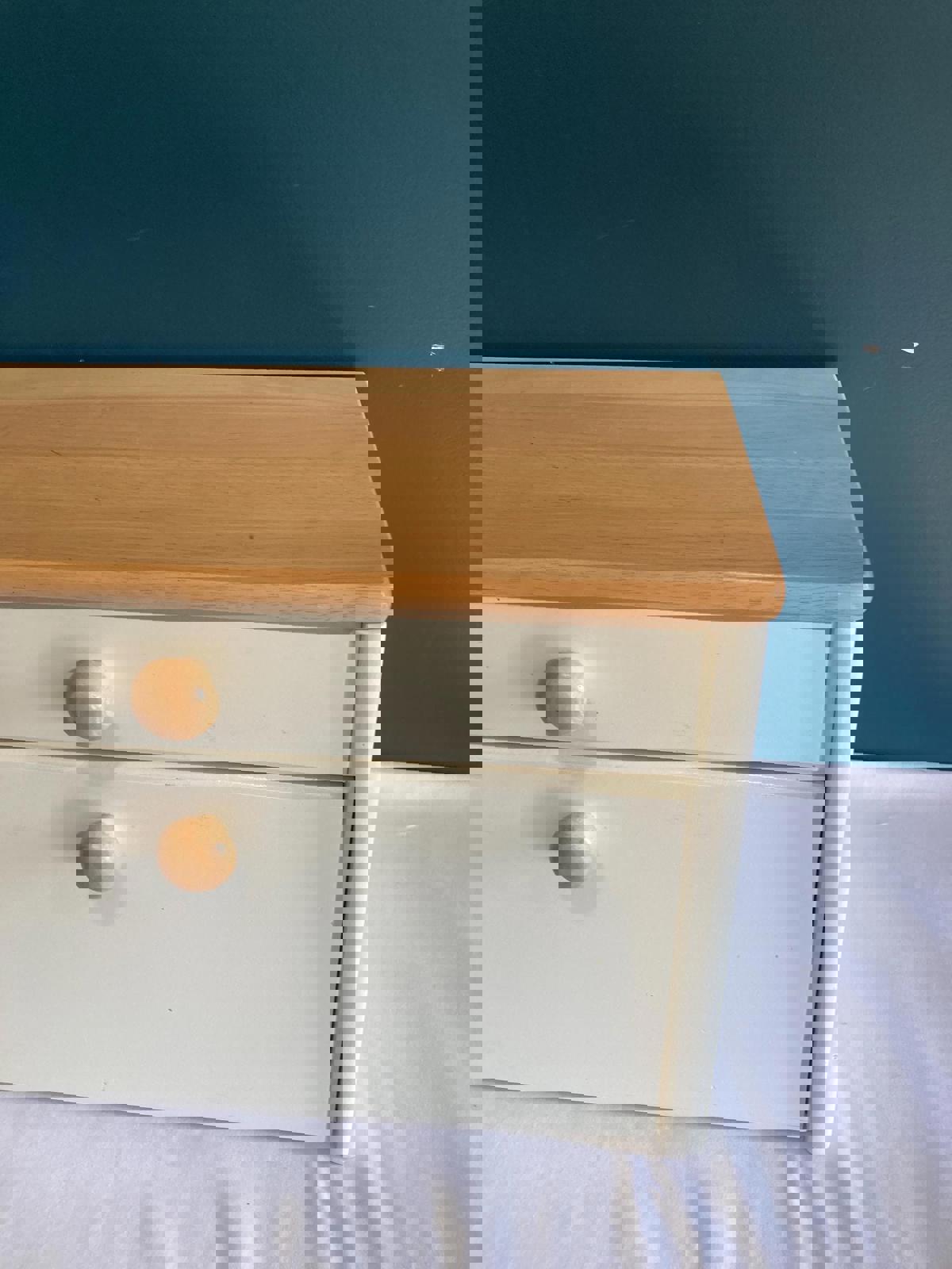 Vintage White Wooden Bread Box with Lift Up Top