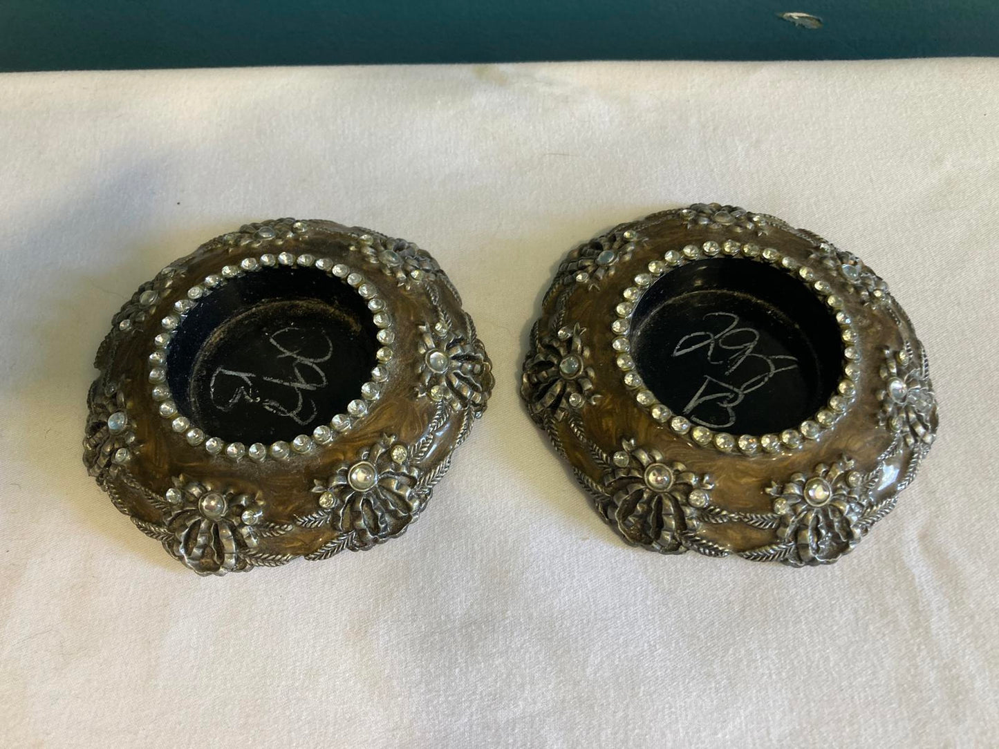 Vintage Rhinestone Encrusted Metal Candle Holders – Ornate Victorian-Style Pair