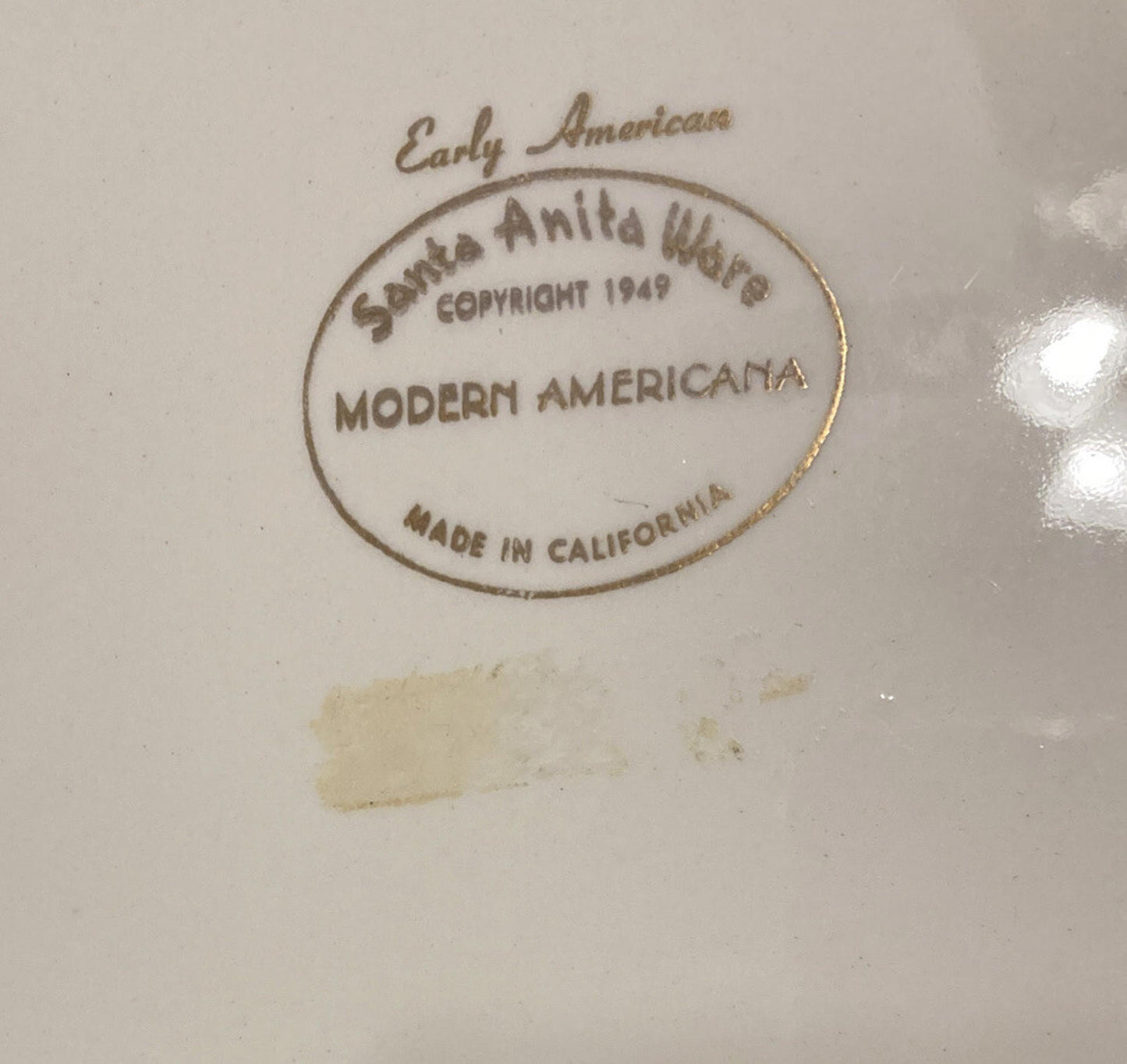 1949 Santa Anita Ware Hand-Painted Plate–Barn & Church Scene–12" Americana Plate