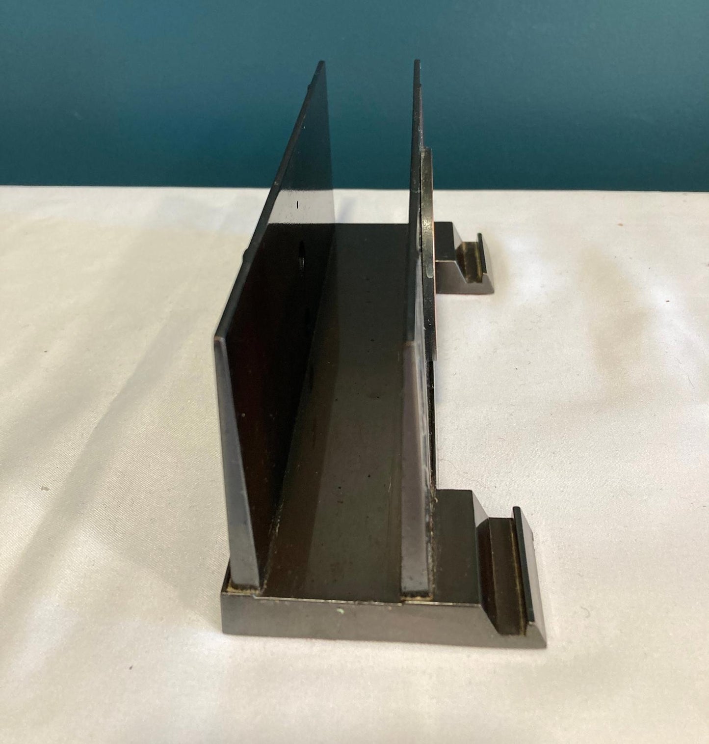 Vintage Copper & Metal Letter Holder with World Map – Leaf Motif, Velvet Base