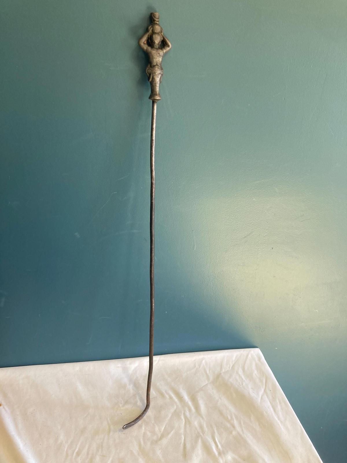 Antique Cast Iron Fireplace Poker Figural Man With Pot on Head