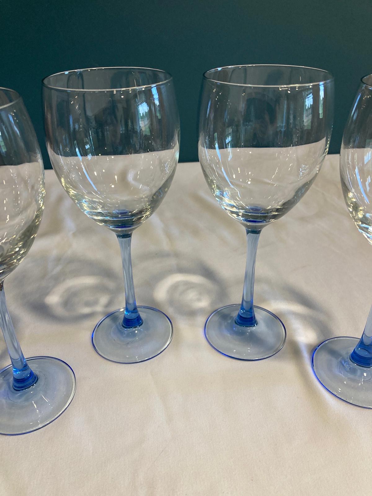 Vintage Luminarc Light Blue Stem Wine Glasses – Set of 4, Made in France